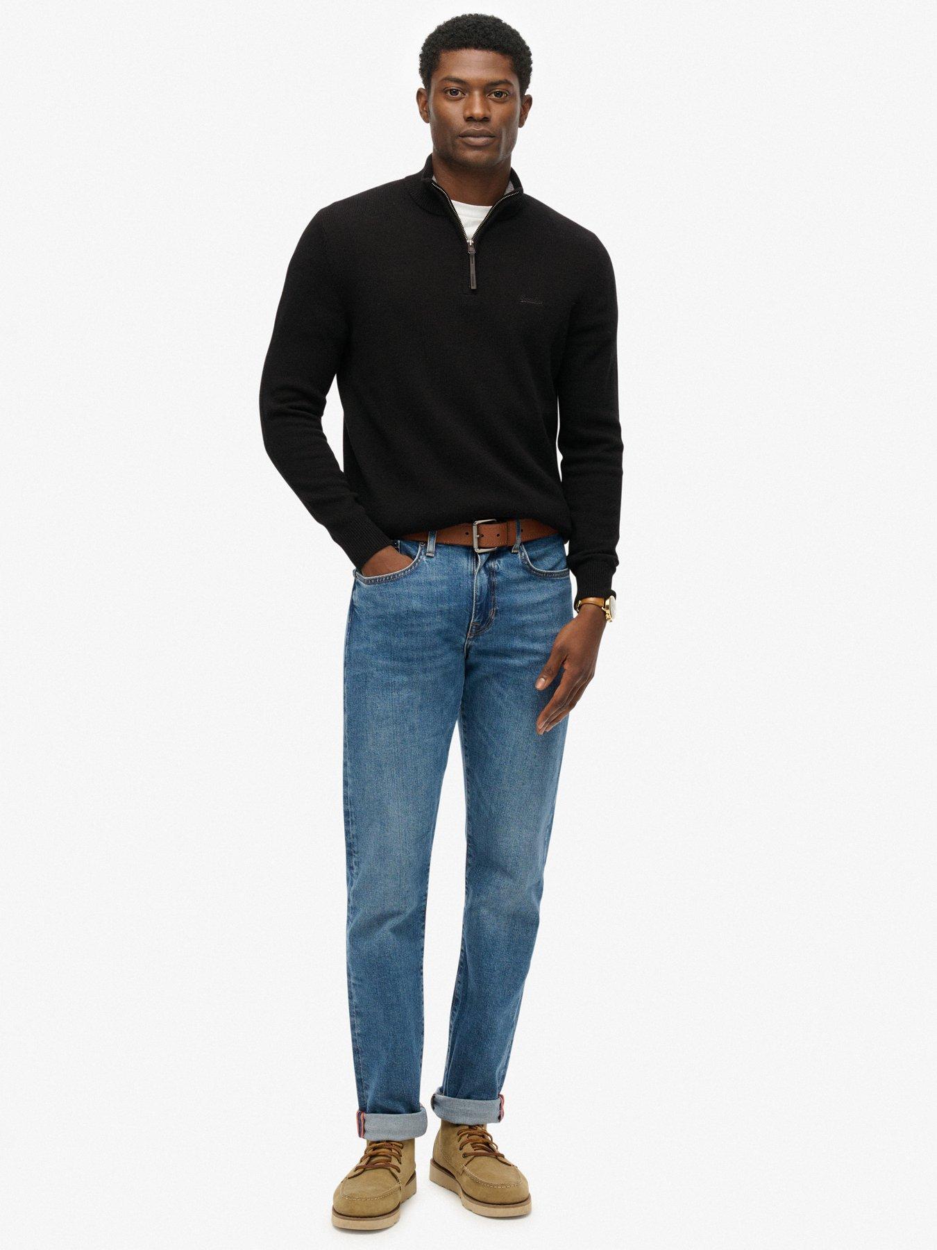  image of superdry-wool-blend-half-zip-knitted-jumper-black