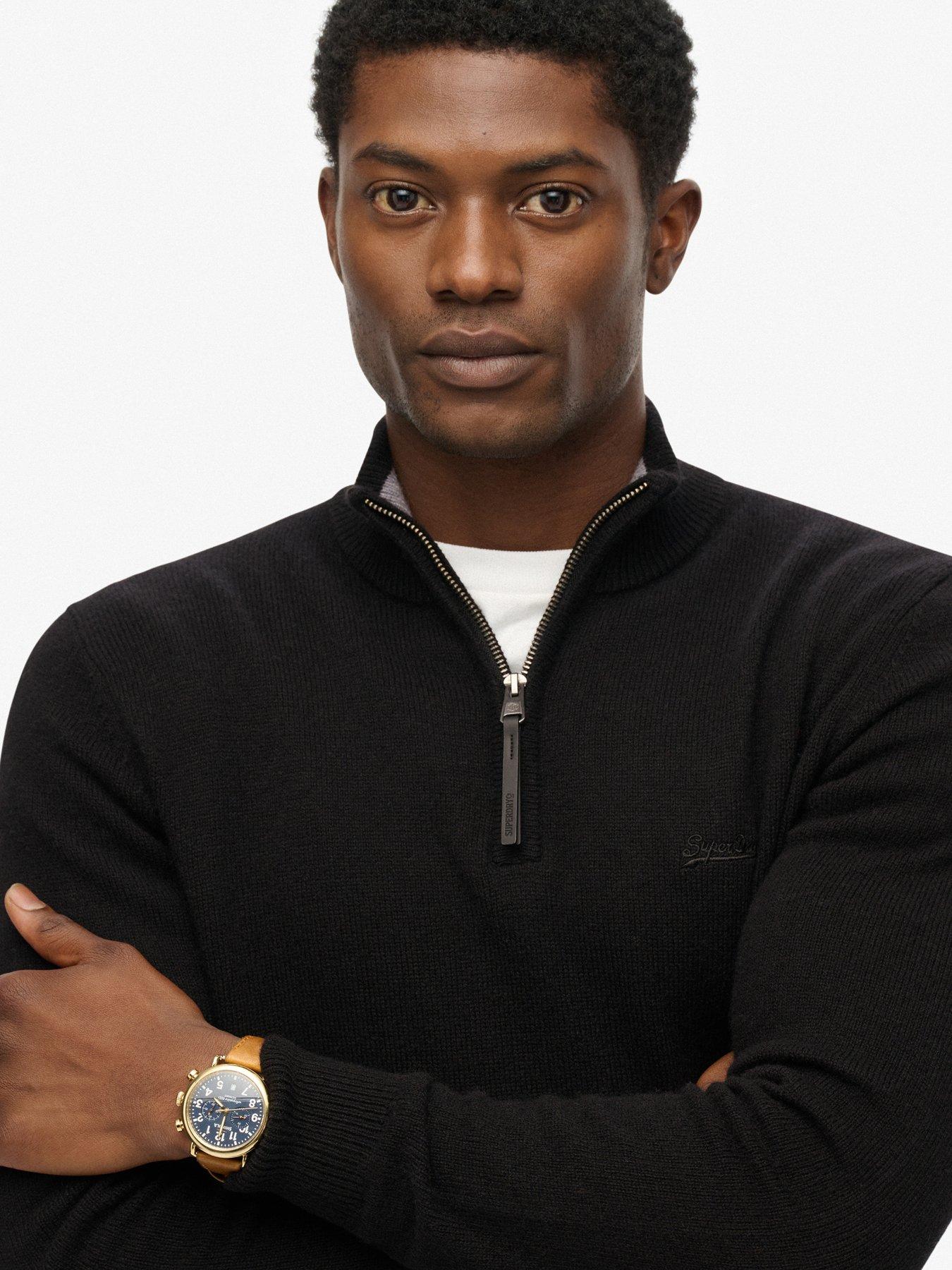 image of superdry-wool-blend-half-zip-knitted-jumper-black