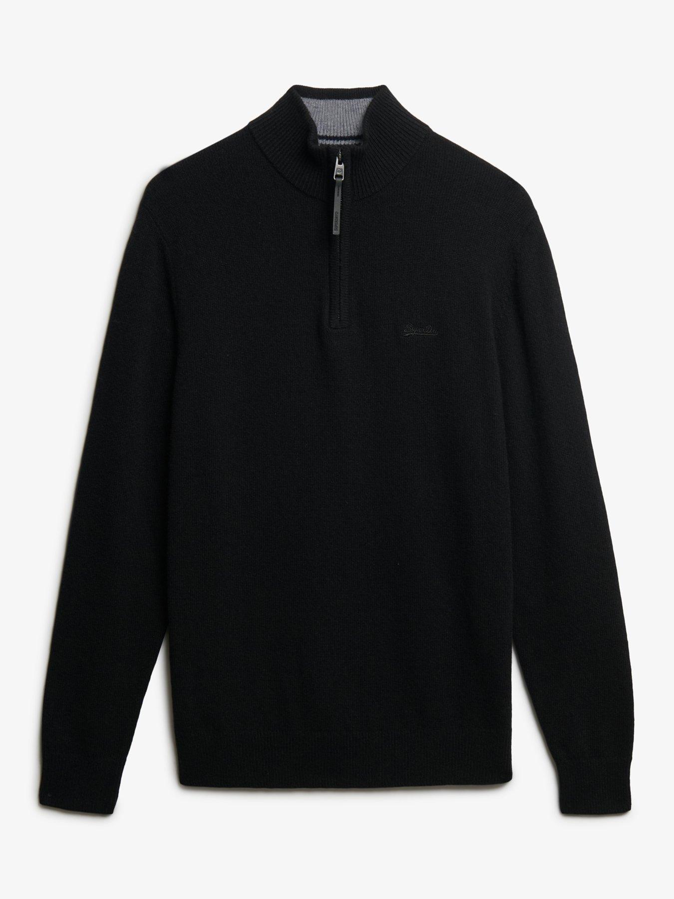  image of superdry-wool-blend-half-zip-knitted-jumper-black