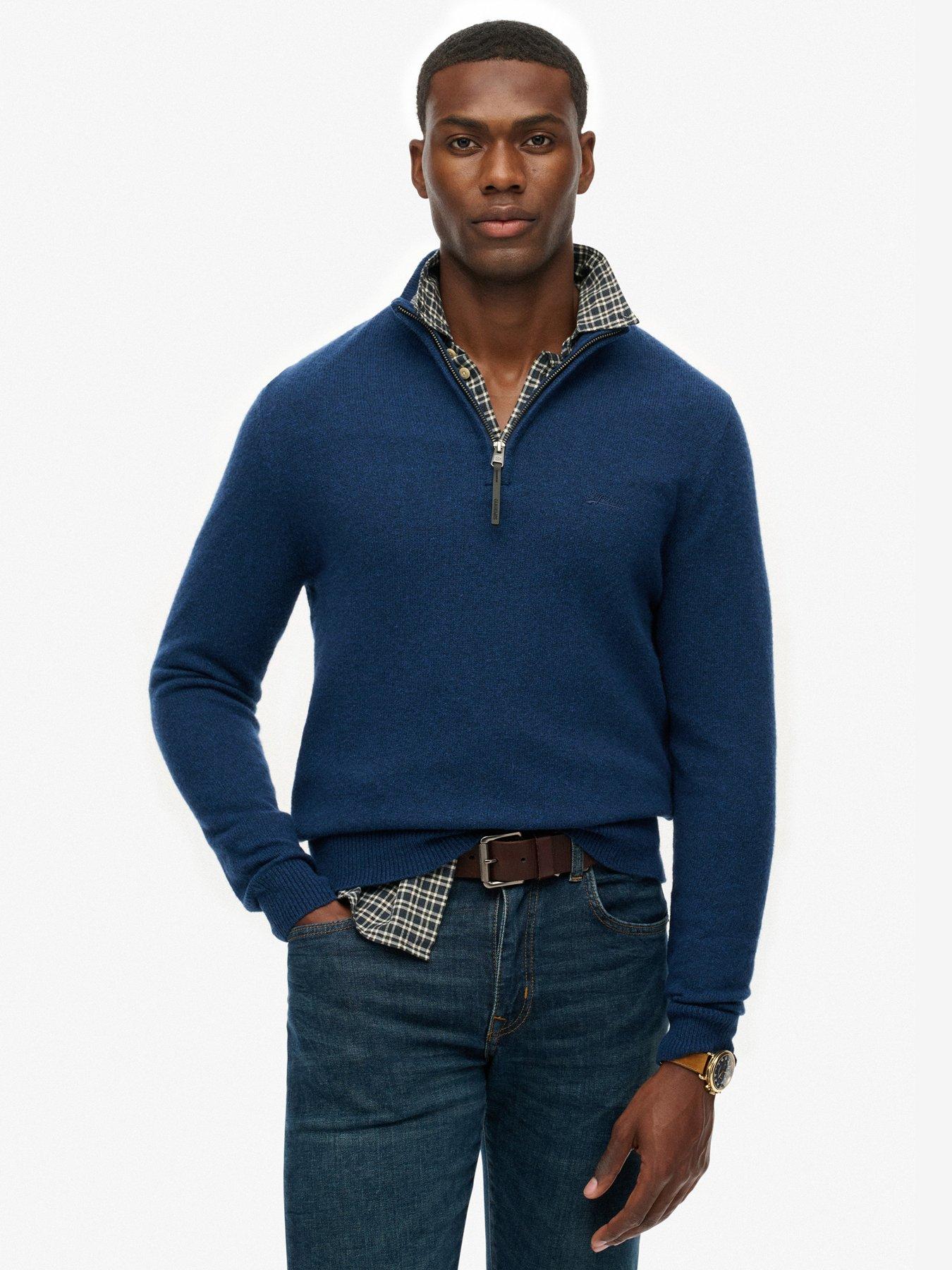 Image 1 of 5 of Superdry Wool Blend Half Zip Knitted Jumper - Navy