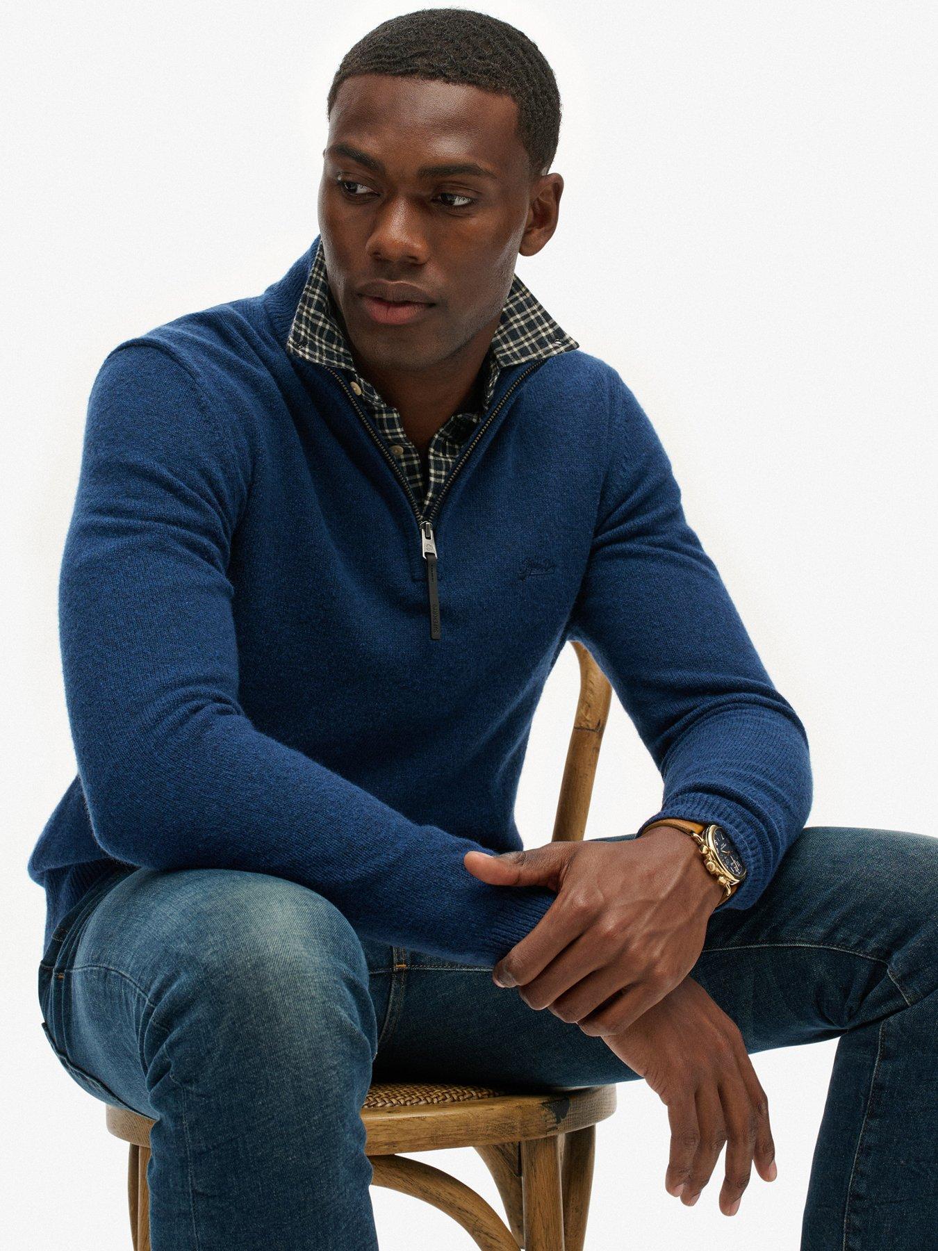 Image 2 of 5 of Superdry Wool Blend Half Zip Knitted Jumper - Navy