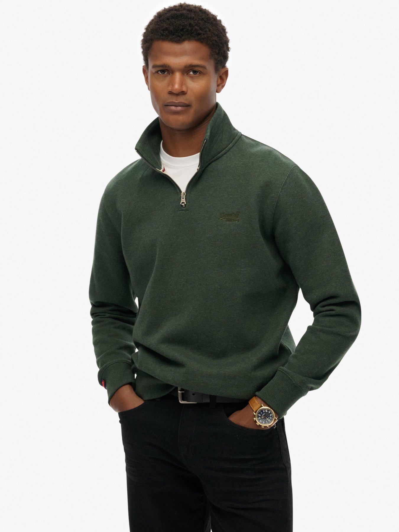  image of superdry-essential-logo-henley-crew-sweat-green
