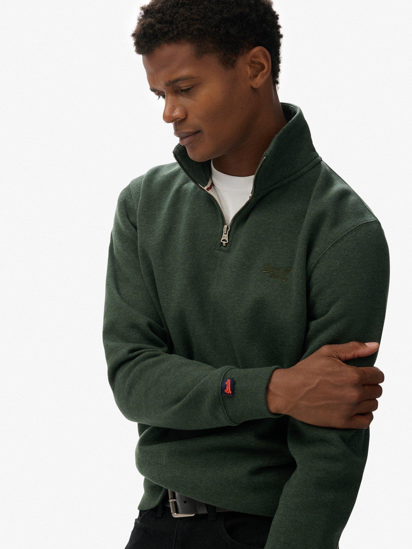  image of superdry-essential-logo-henley-crew-sweat-green