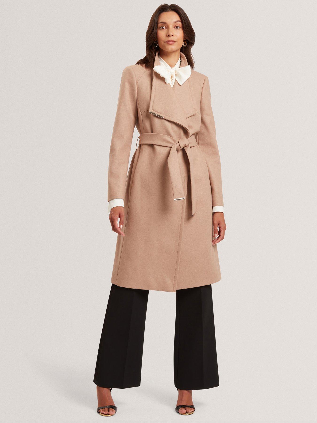 undefined Mid Length Belted Wool Wrap Coat - Brown