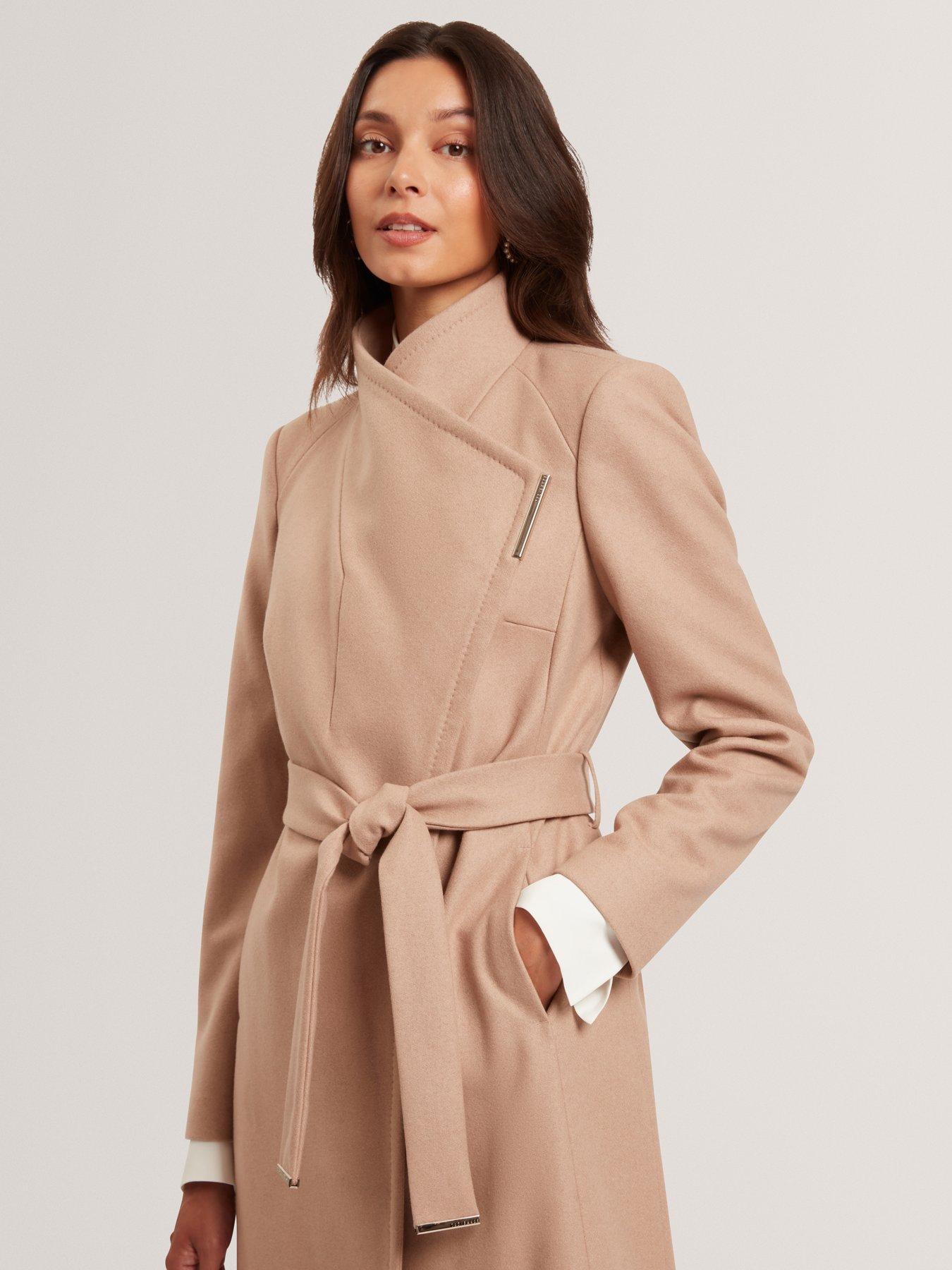 Image 3 of 6 of Ted Baker Mid Length Belted Wool Wrap Coat - Brown
