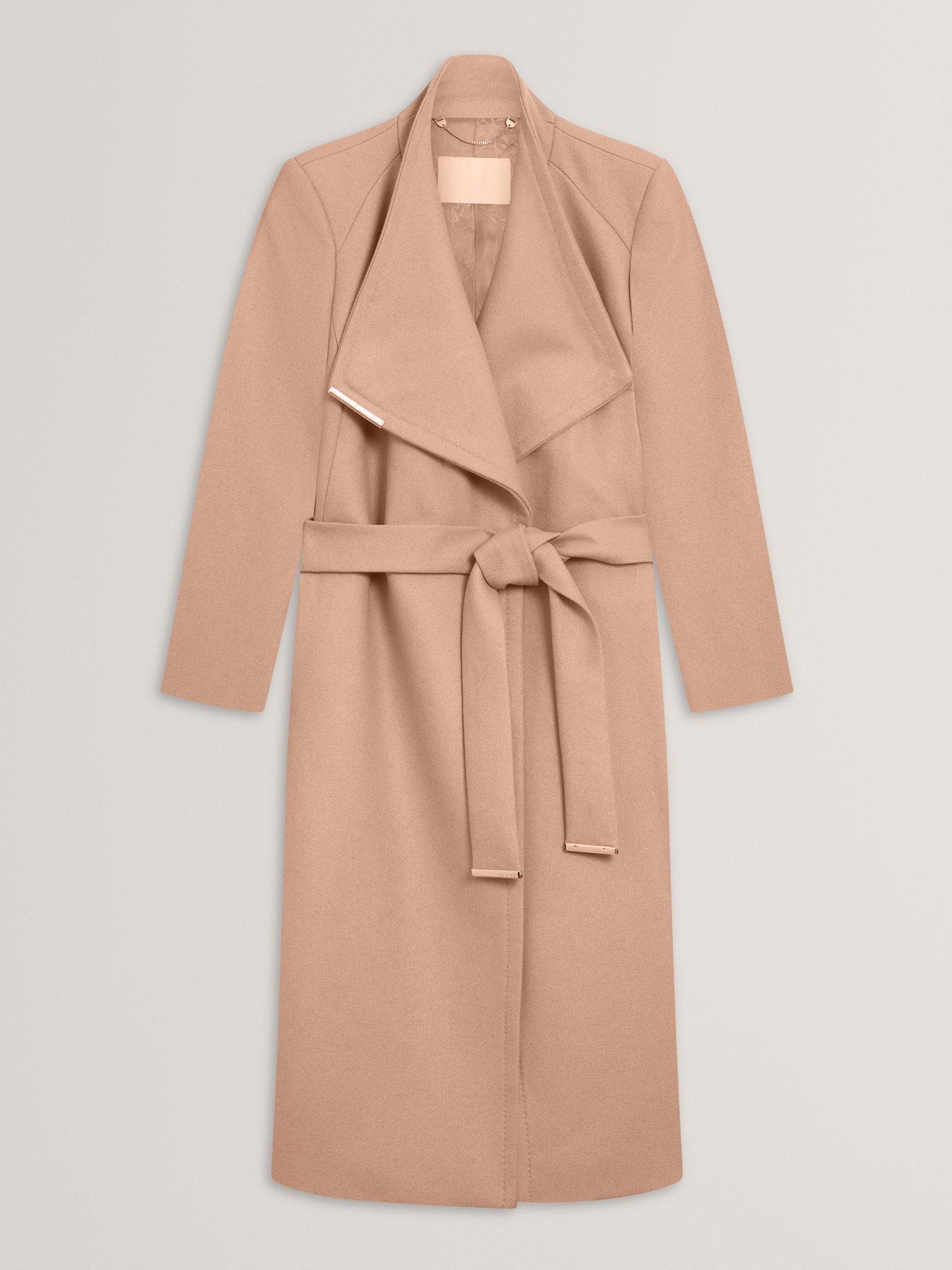 Image 4 of 6 of Ted Baker Mid Length Belted Wool Wrap Coat - Brown