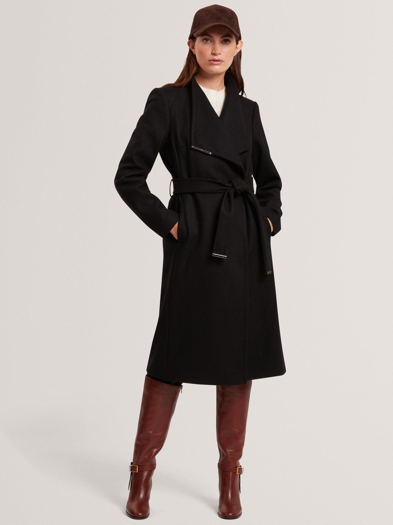 Image 1 of 6 of Ted Baker Mid Length Belted Wool Wrap Coat - Black