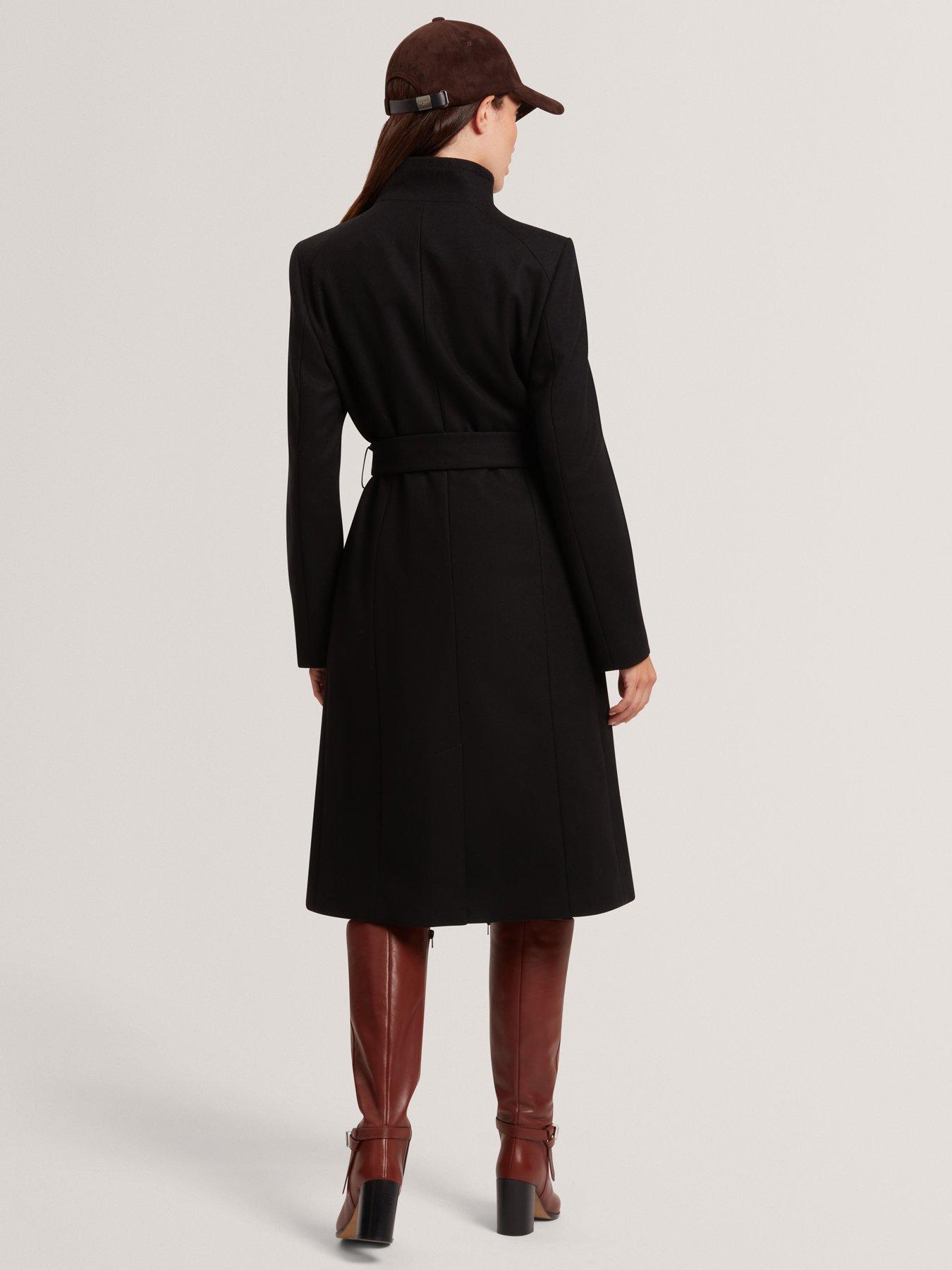 Image 2 of 6 of Ted Baker Mid Length Belted Wool Wrap Coat - Black