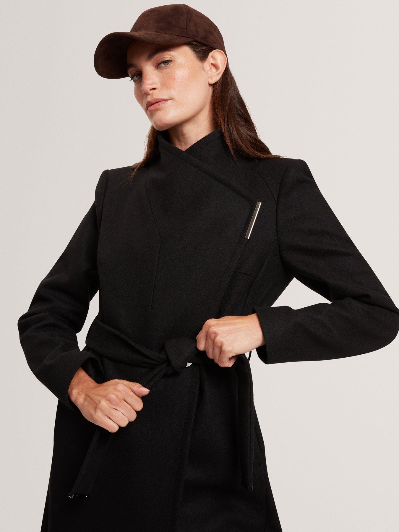 Image 3 of 6 of Ted Baker Mid Length Belted Wool Wrap Coat - Black