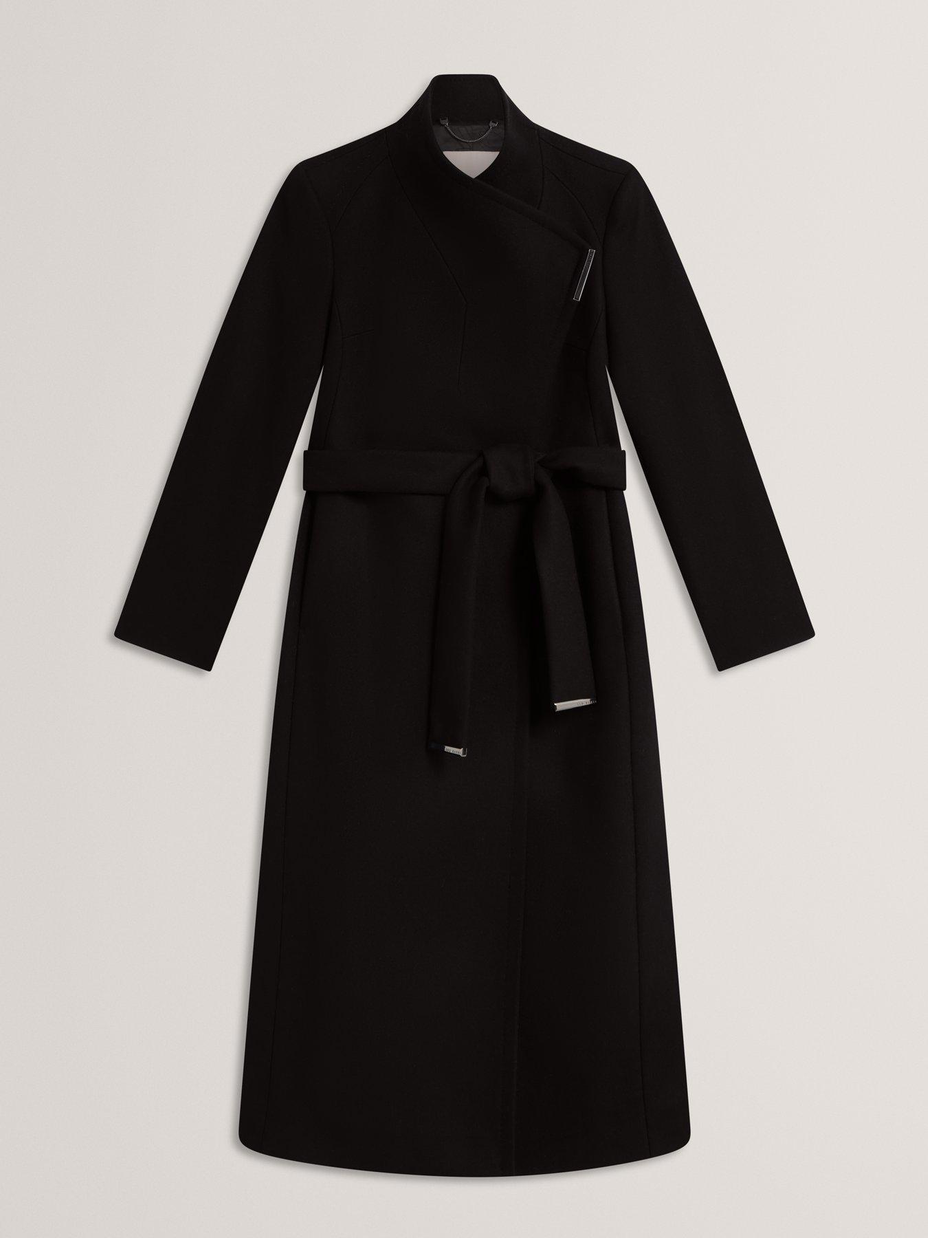 Image 4 of 6 of Ted Baker Mid Length Belted Wool Wrap Coat - Black