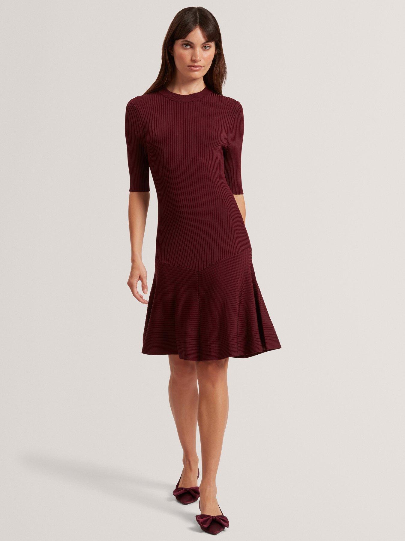 ted-baker-short-sleeve-knitted-mini-dress-red
