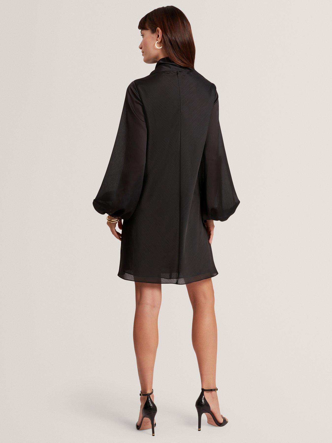 Image 2 of 6 of Ted Baker Neck Tie Printed Mini Dress - Black