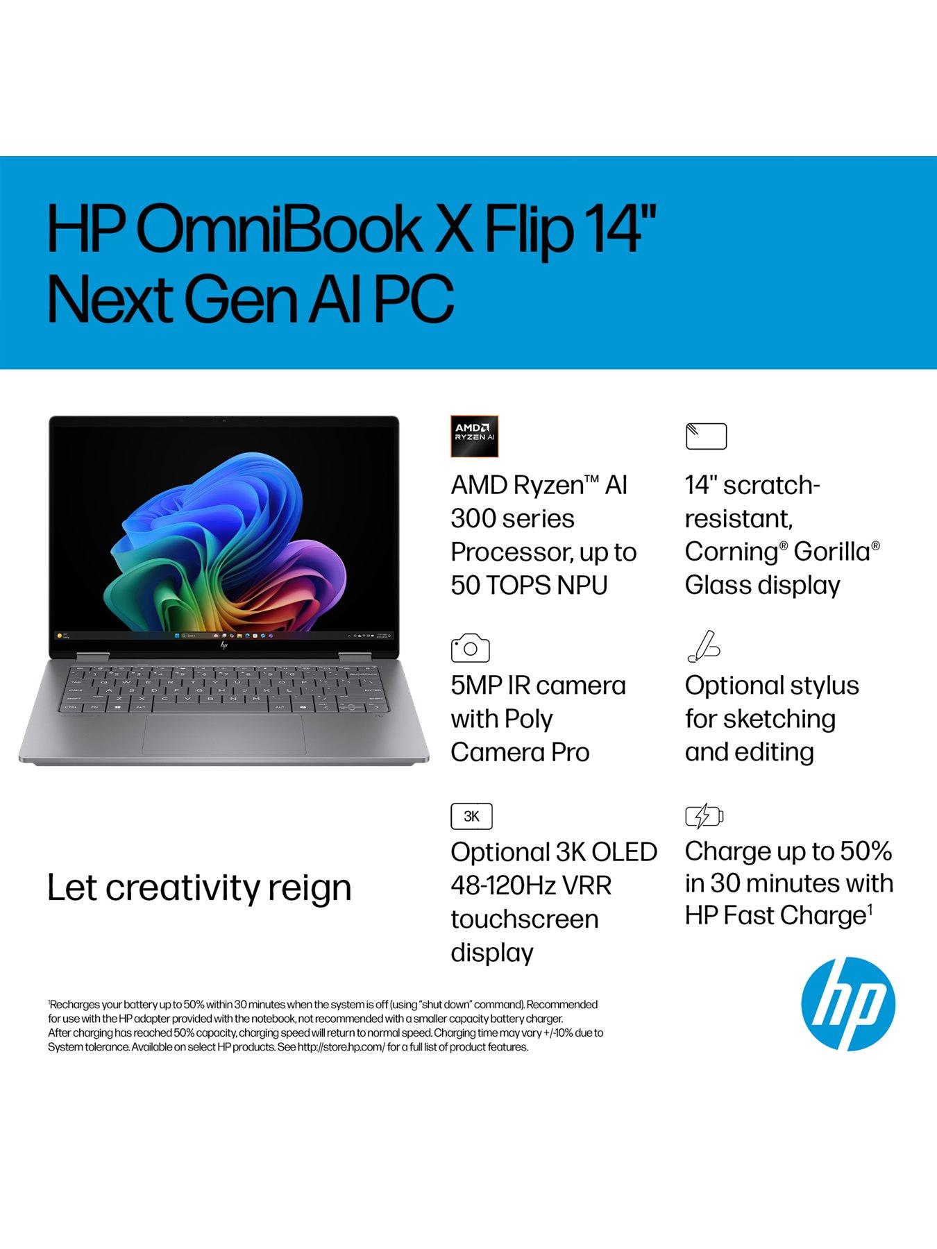  image of hp-omnibook-x-flip-14-fk0002na-copilot-pc-amd-ryzen-ai-7-nbsp--amd-radeon-860m-16gb-ram-1tb-14in-3k-oled-touchscreen-silver