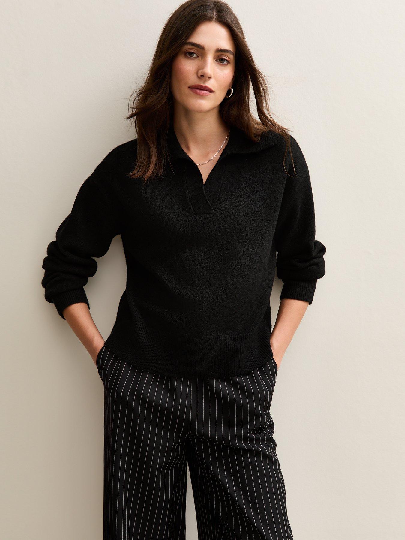 undefined Black Midweight Knit Polo Jumper
