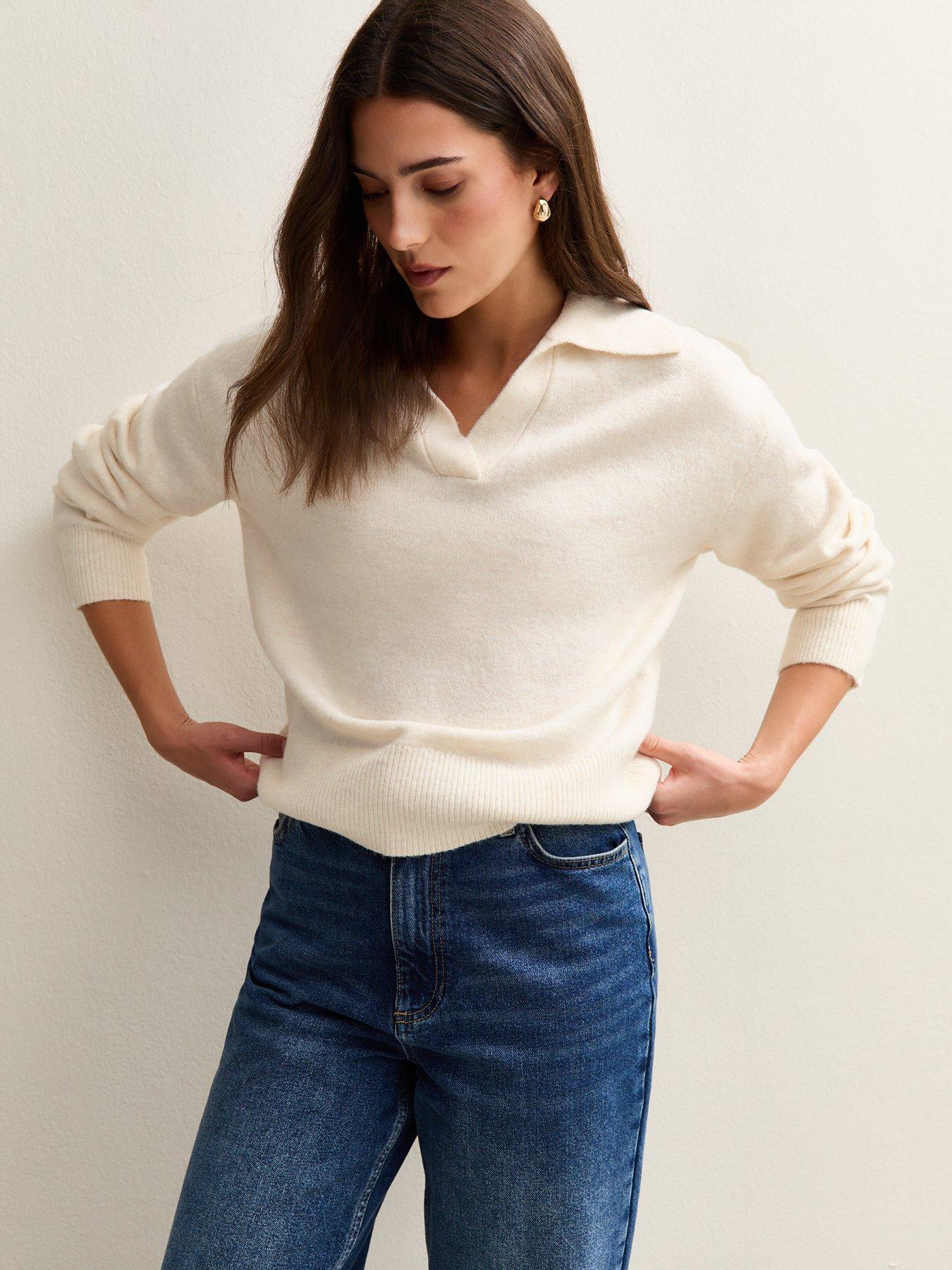 undefined Cream Midweight Knit Polo Jumper