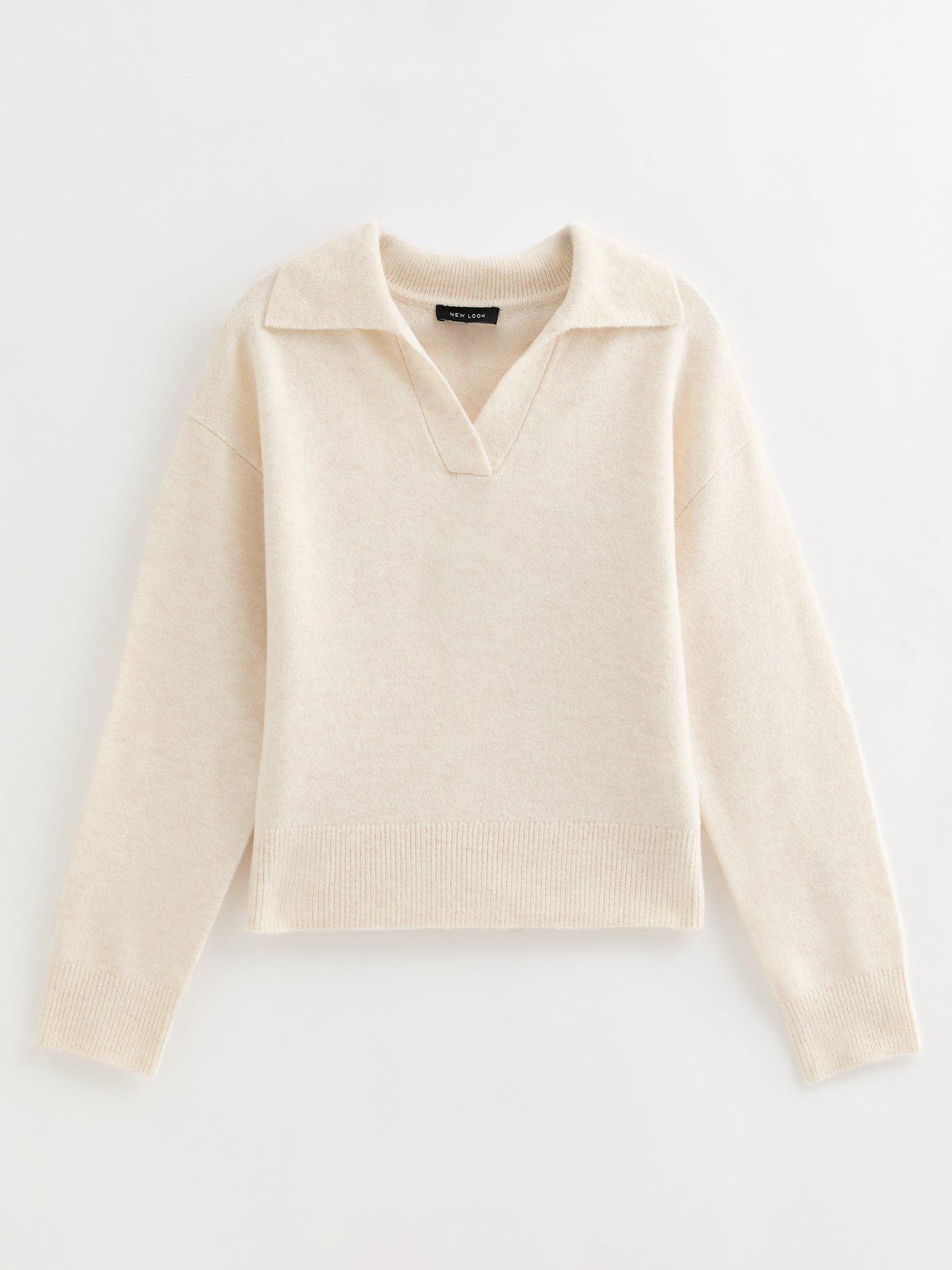 Image 6 of 6 of New Look Cream Midweight Knit Polo Jumper