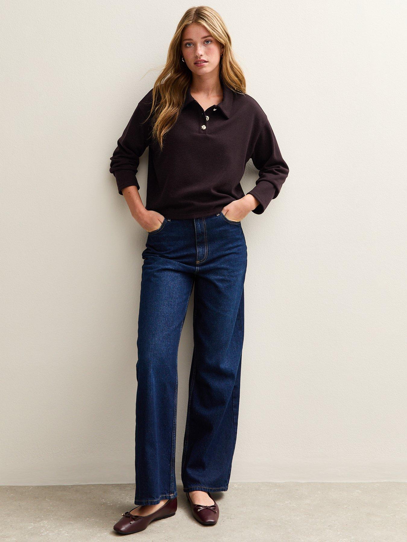 Image 4 of 6 of New Look Soft Touch Gold Button Polo Top - Dark Purple