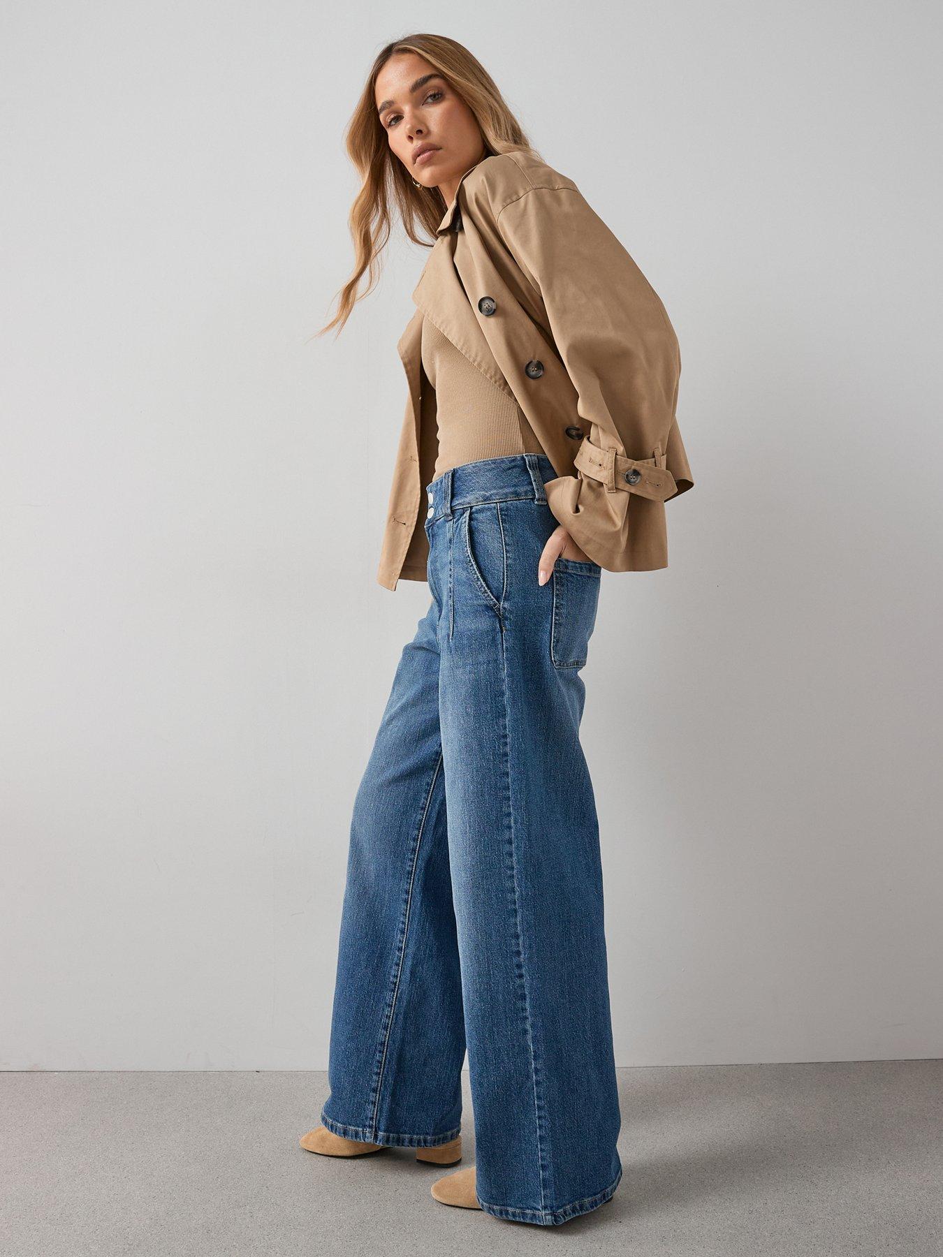 front image of the-very-collection-double-button-ticket-pocket-jeans-mid-wash