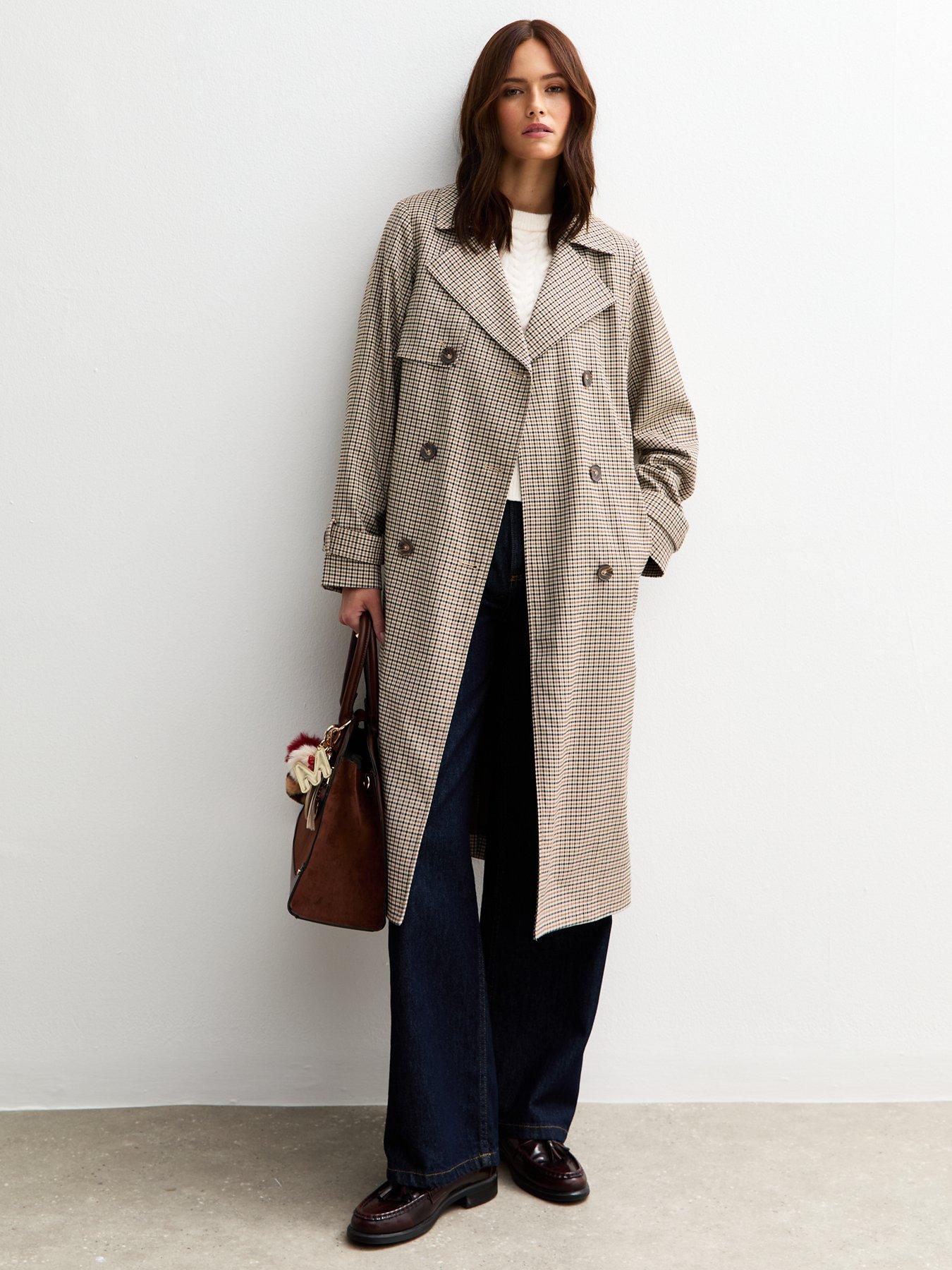 undefined Check Pattern Trench Coat - Brown