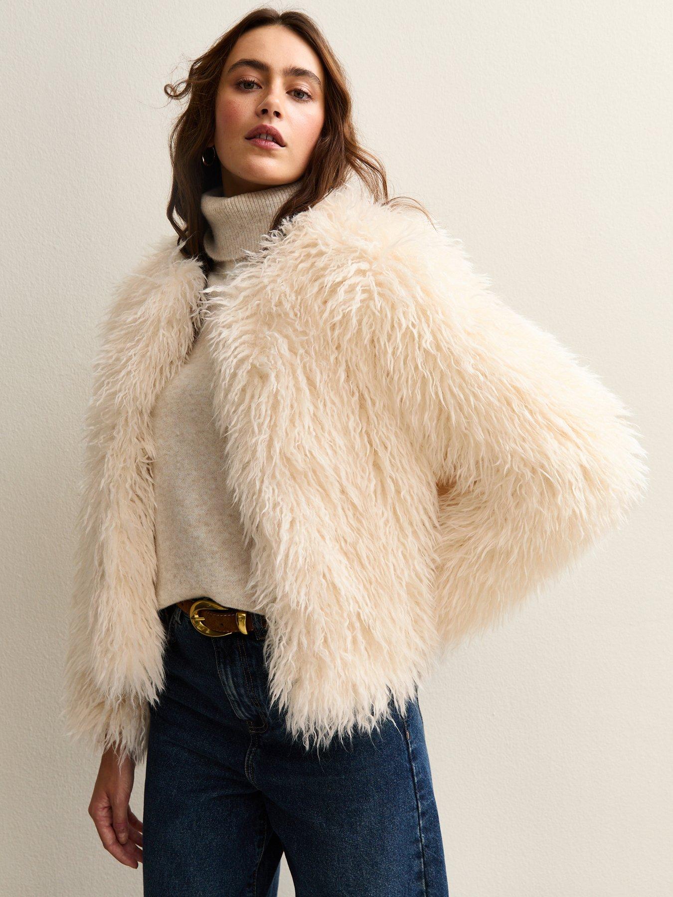 New Look Fifi Fur Coat - Cream