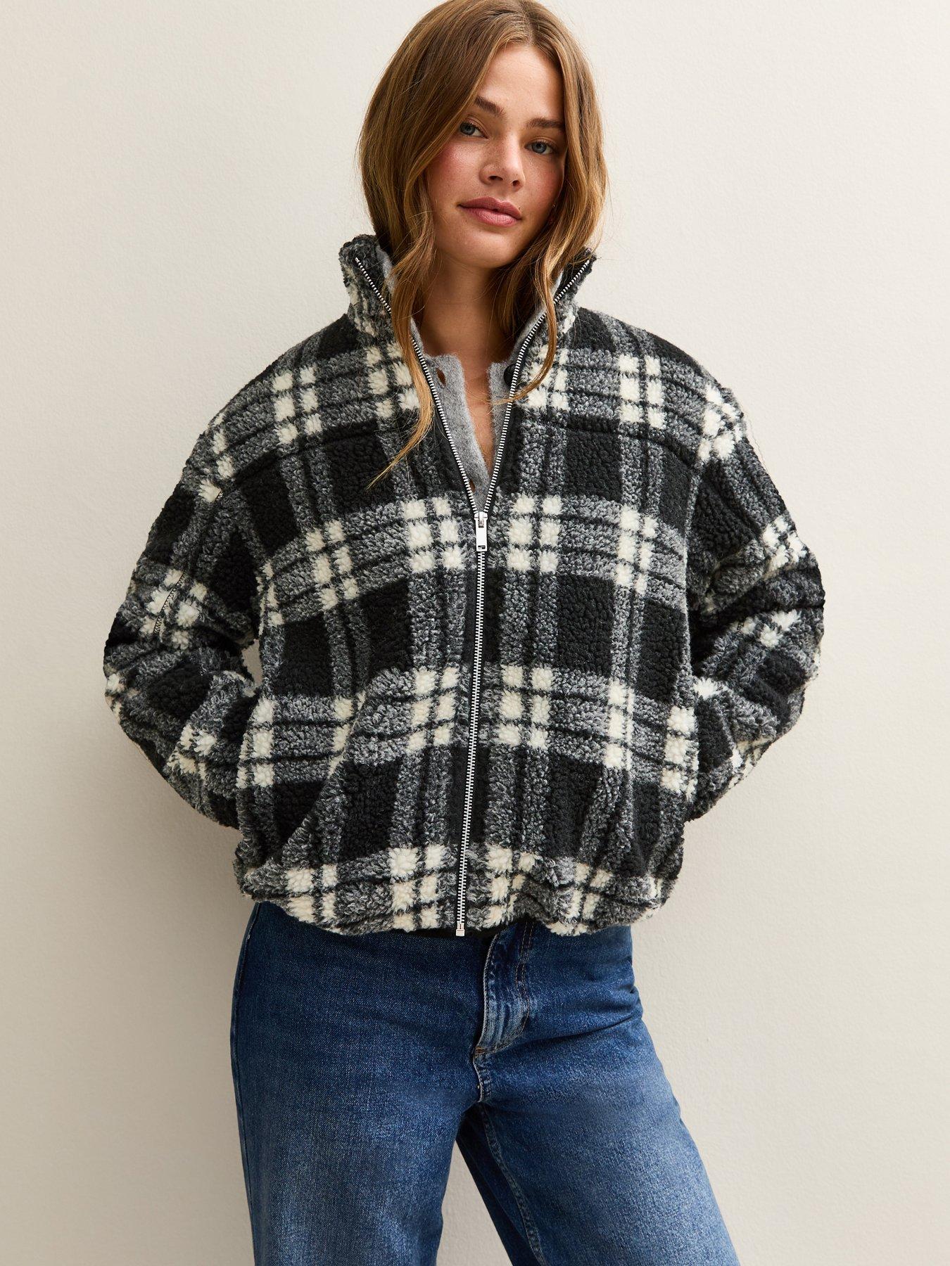 New Look Checked Borg Jacket - Mono