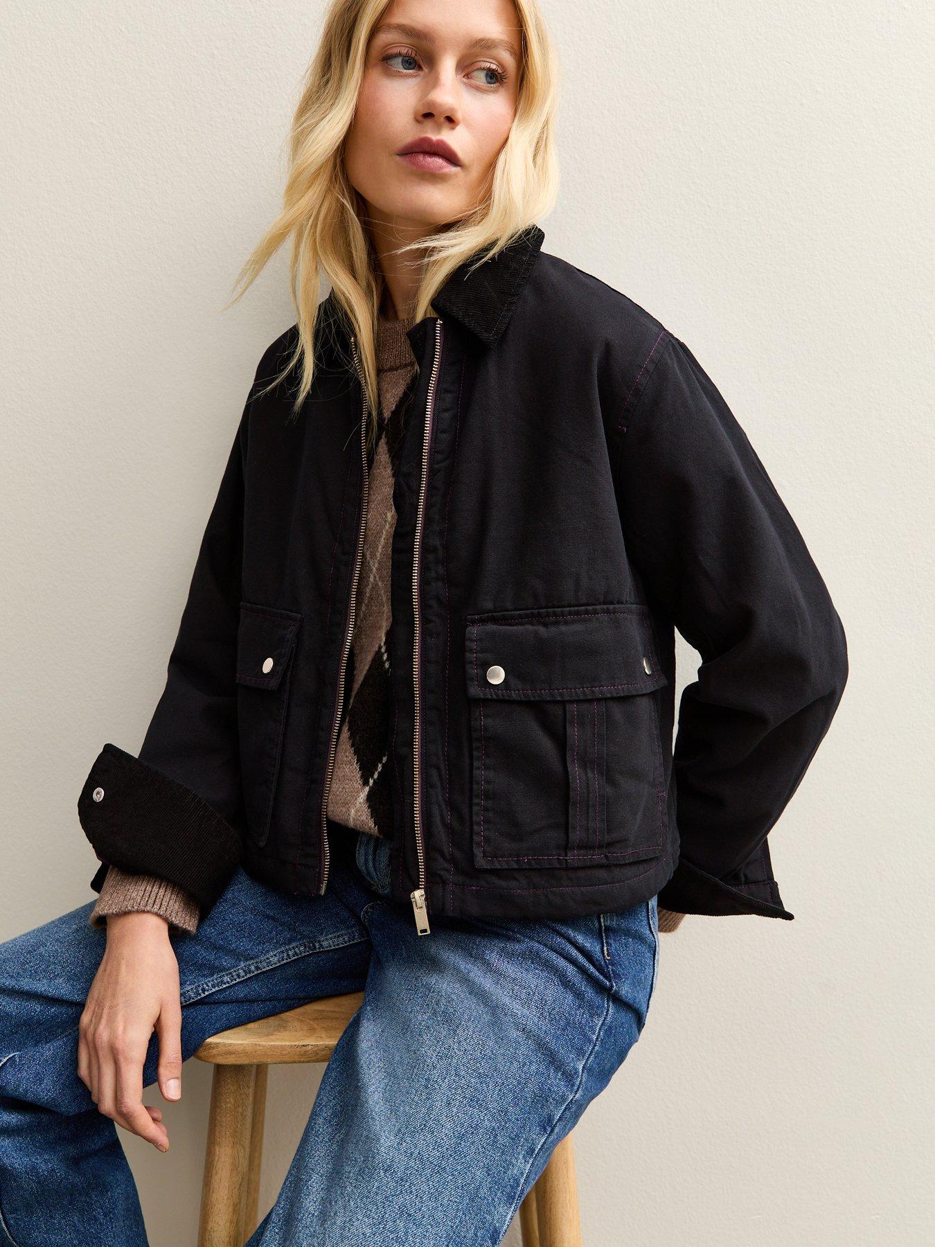 New Look Black Contrast Collar Cropped Barn Jacket