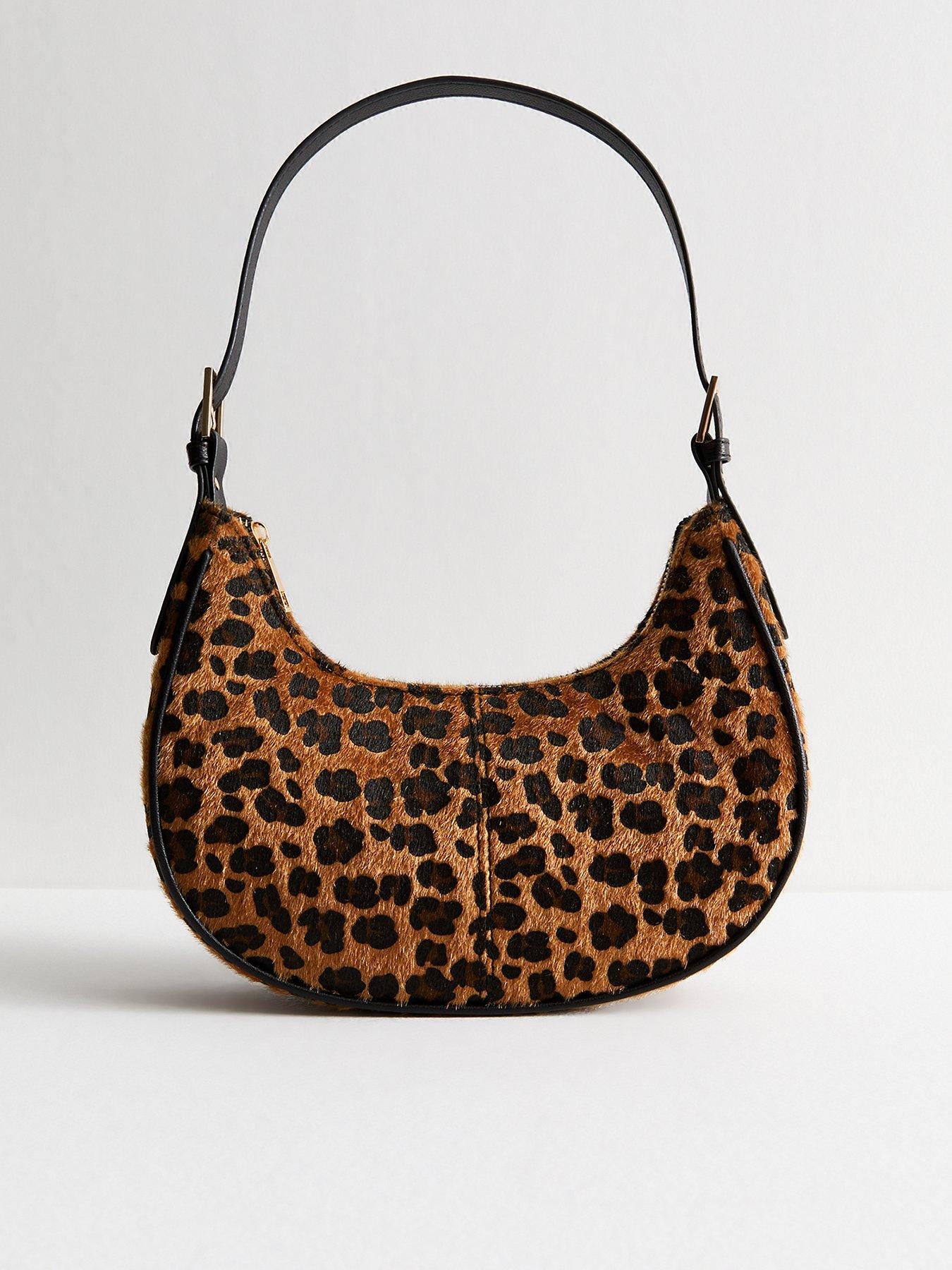 undefined Leopard Print Textured Shoulder Bag - Brown