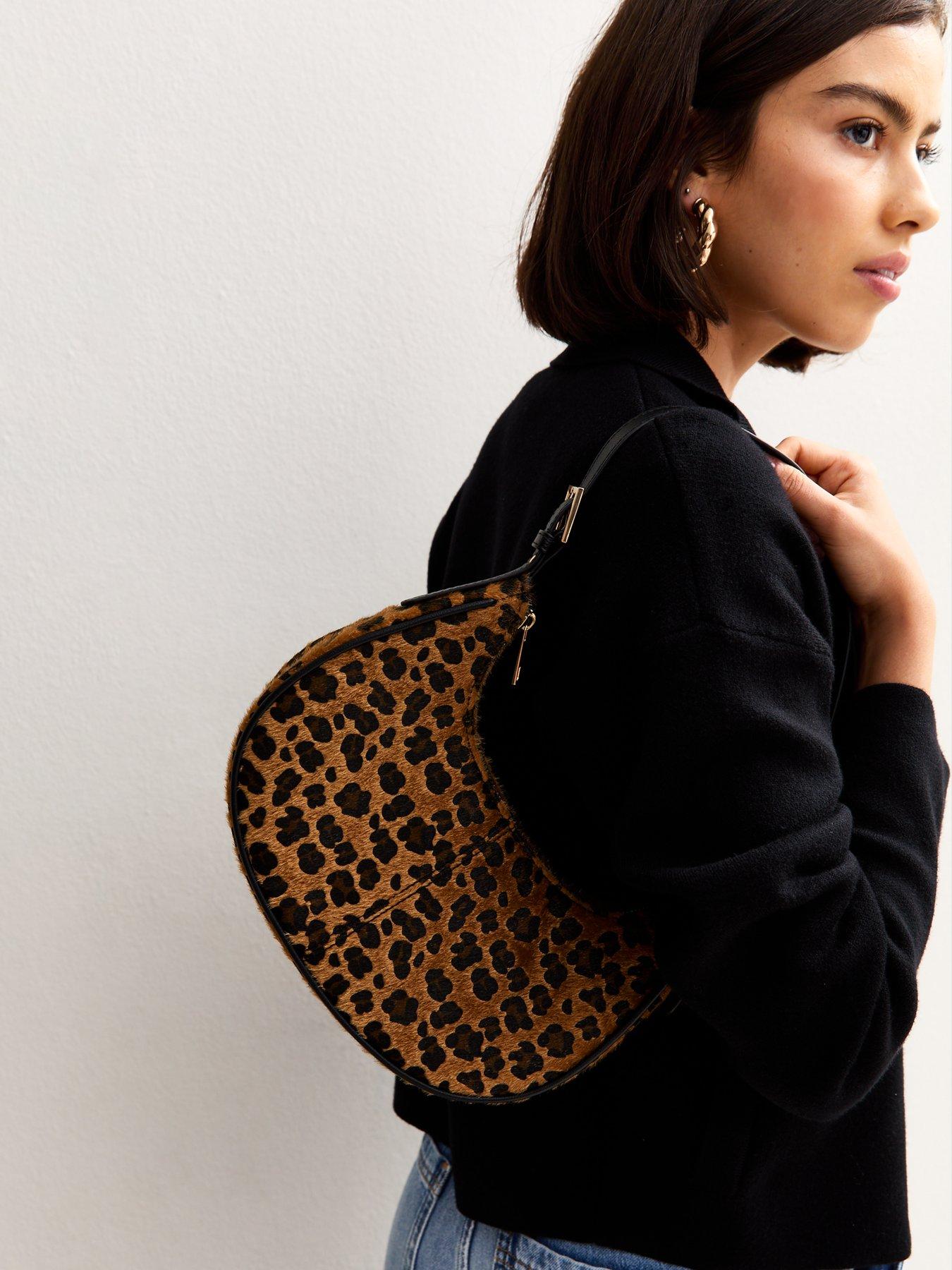 Image 2 of 5 of New Look Leopard Print Textured Shoulder Bag - Brown