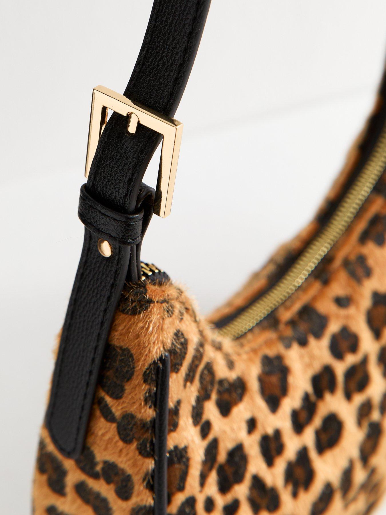 Image 4 of 5 of New Look Leopard Print Textured Shoulder Bag - Brown
