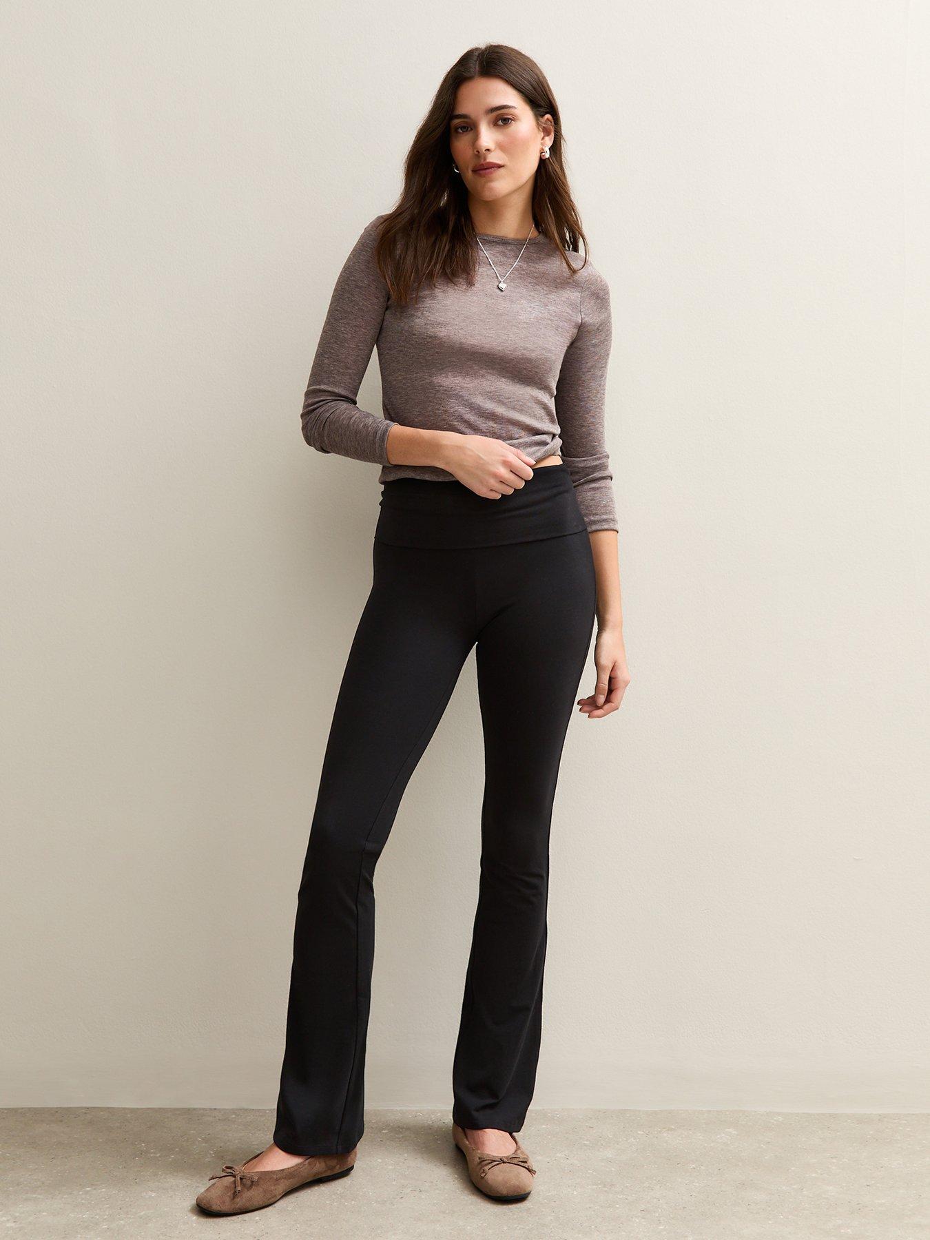  image of new-look-foldover-waist-kick-flare-leggings-black