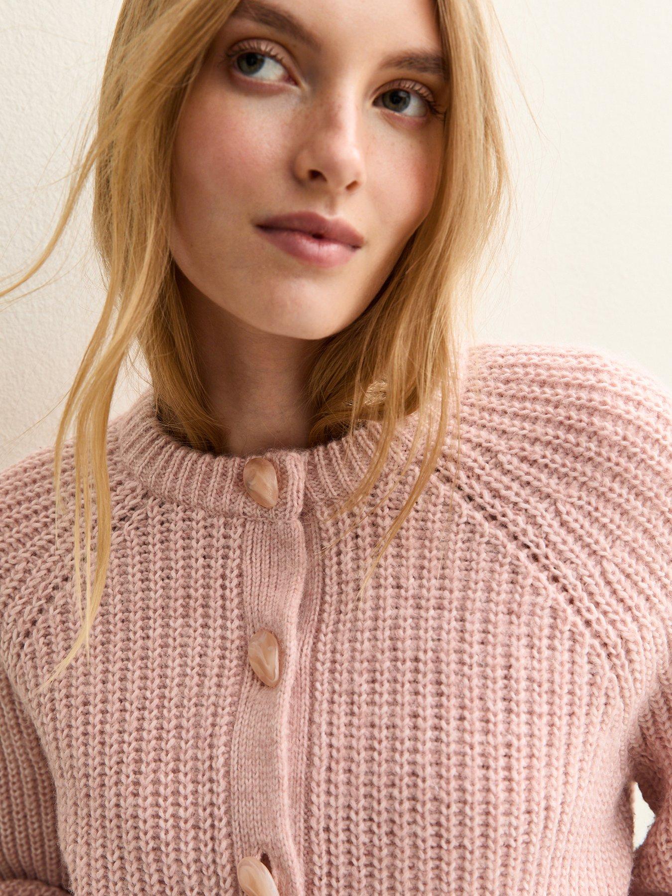 Image 3 of 5 of New Look Ribbed Knit Raglan Sleeve Cardigan - Light Pink