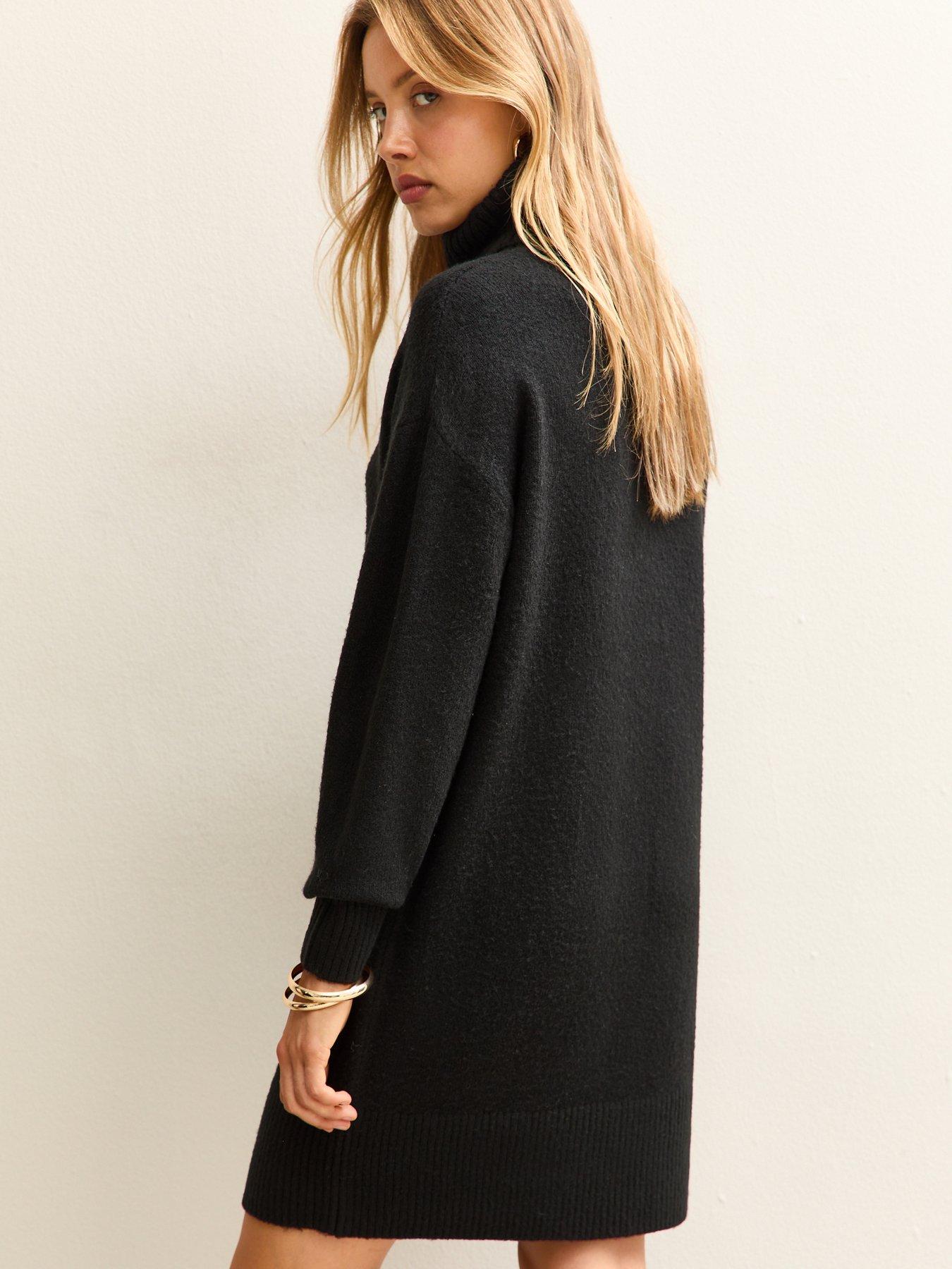 Image 2 of 5 of New Look Midweight Knit Roll Neck Mini Dress - Black