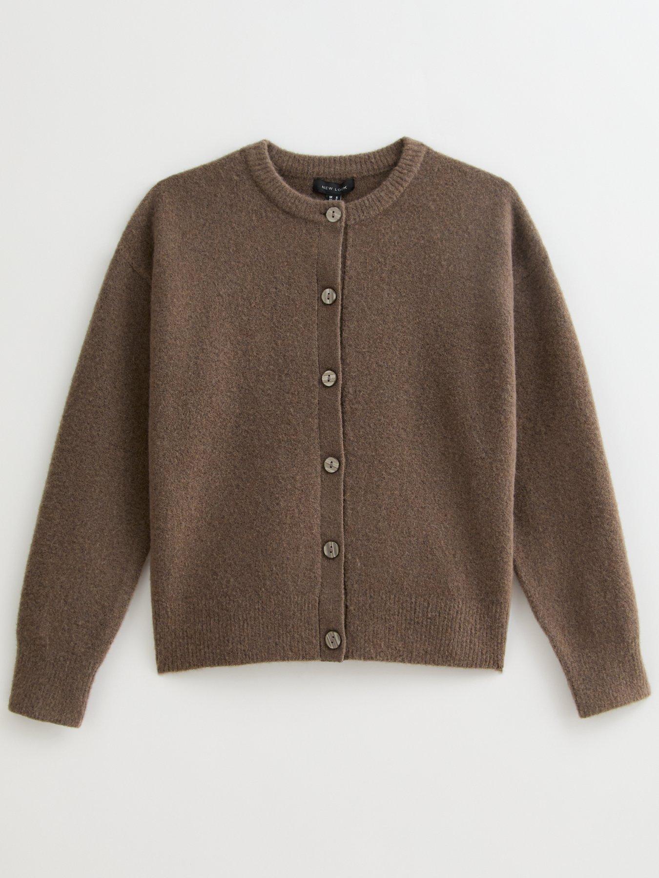  image of new-look-crew-neck-knitted-cardigan-beige