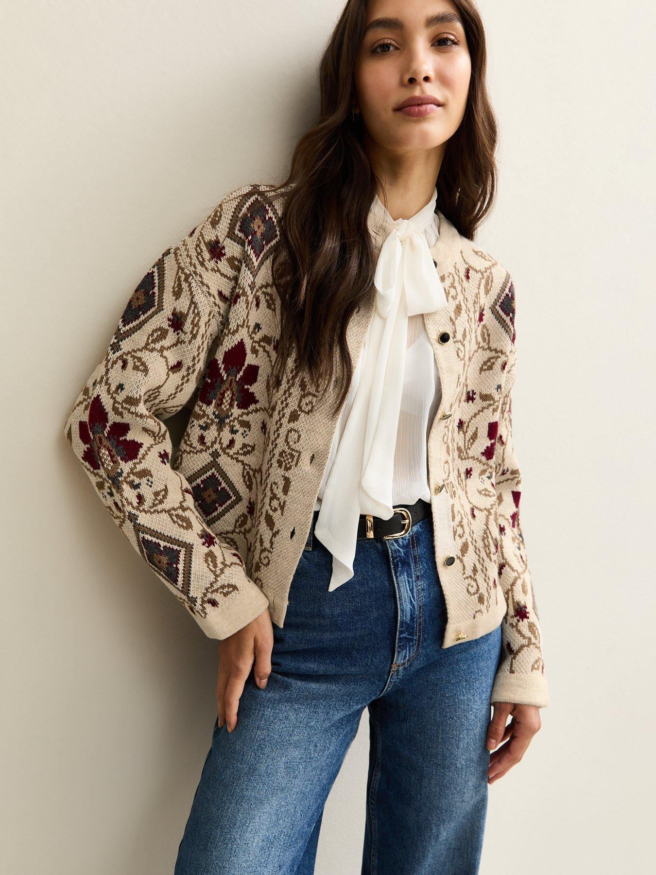 undefined Cream Tapestry Design Cardigan