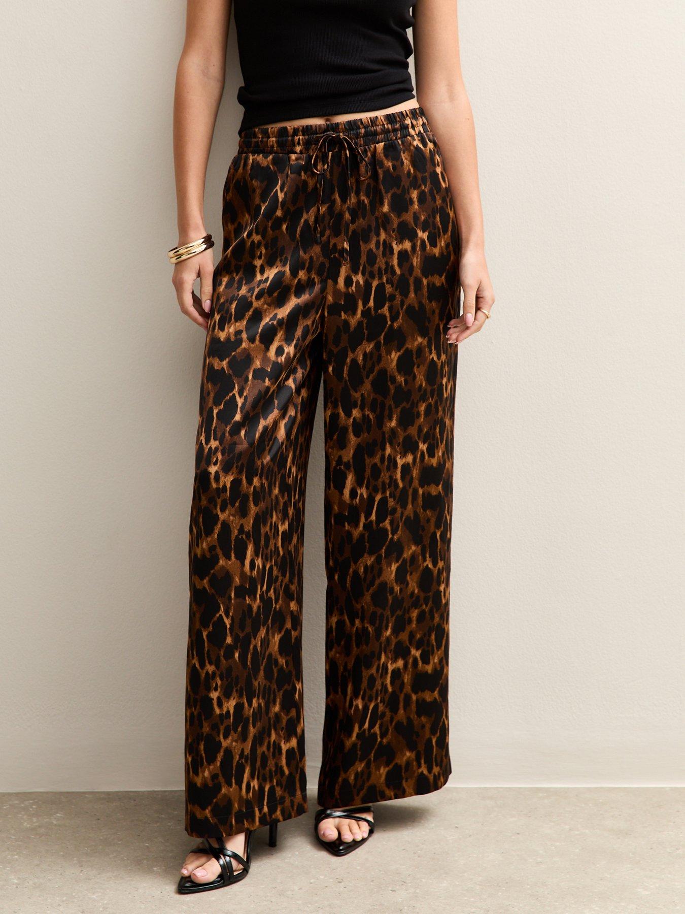 undefined Brown Animal Print Satin Wide Leg Trousers