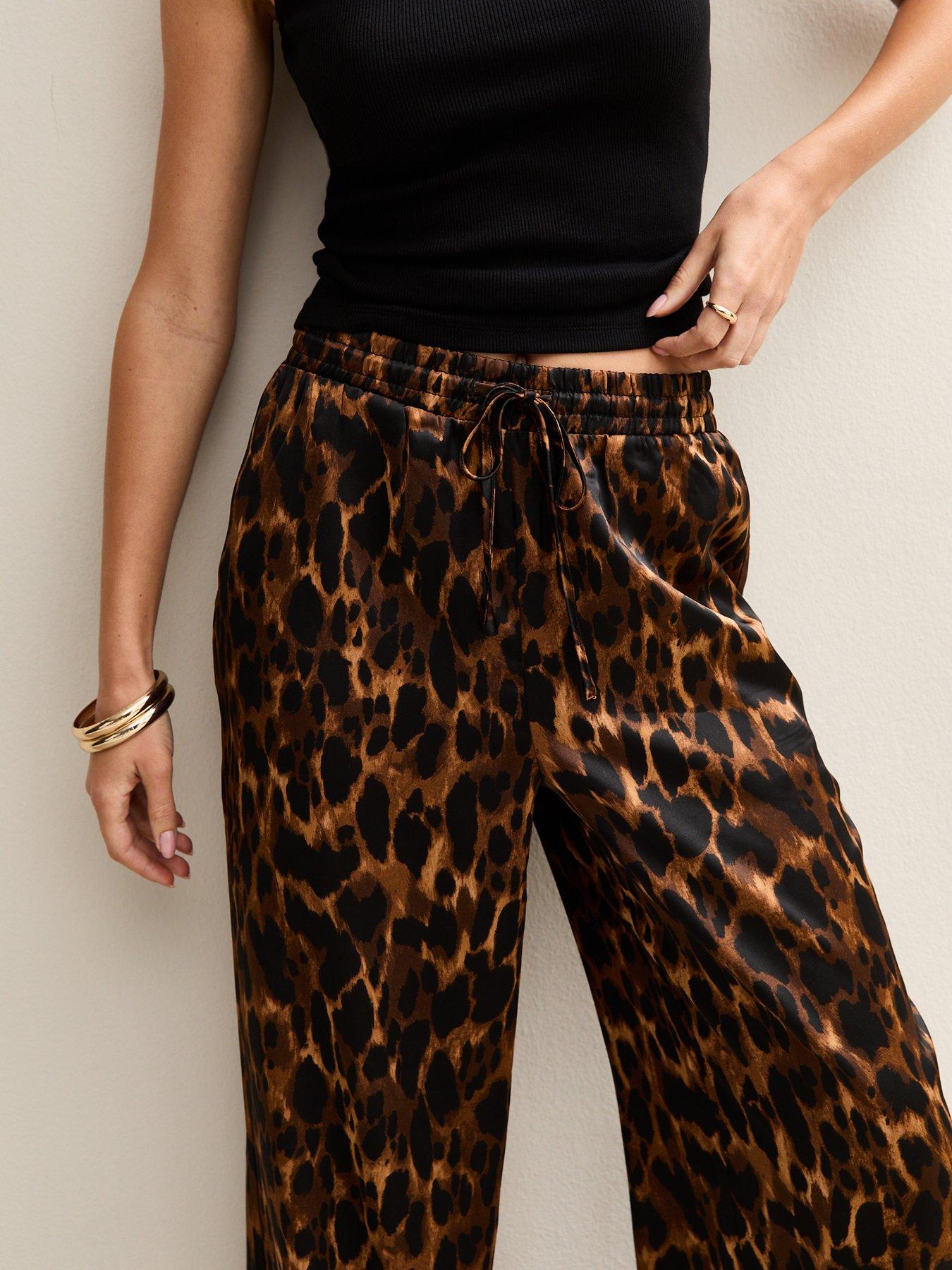 Image 4 of 4 of New Look Brown Animal Print Satin Wide Leg Trousers