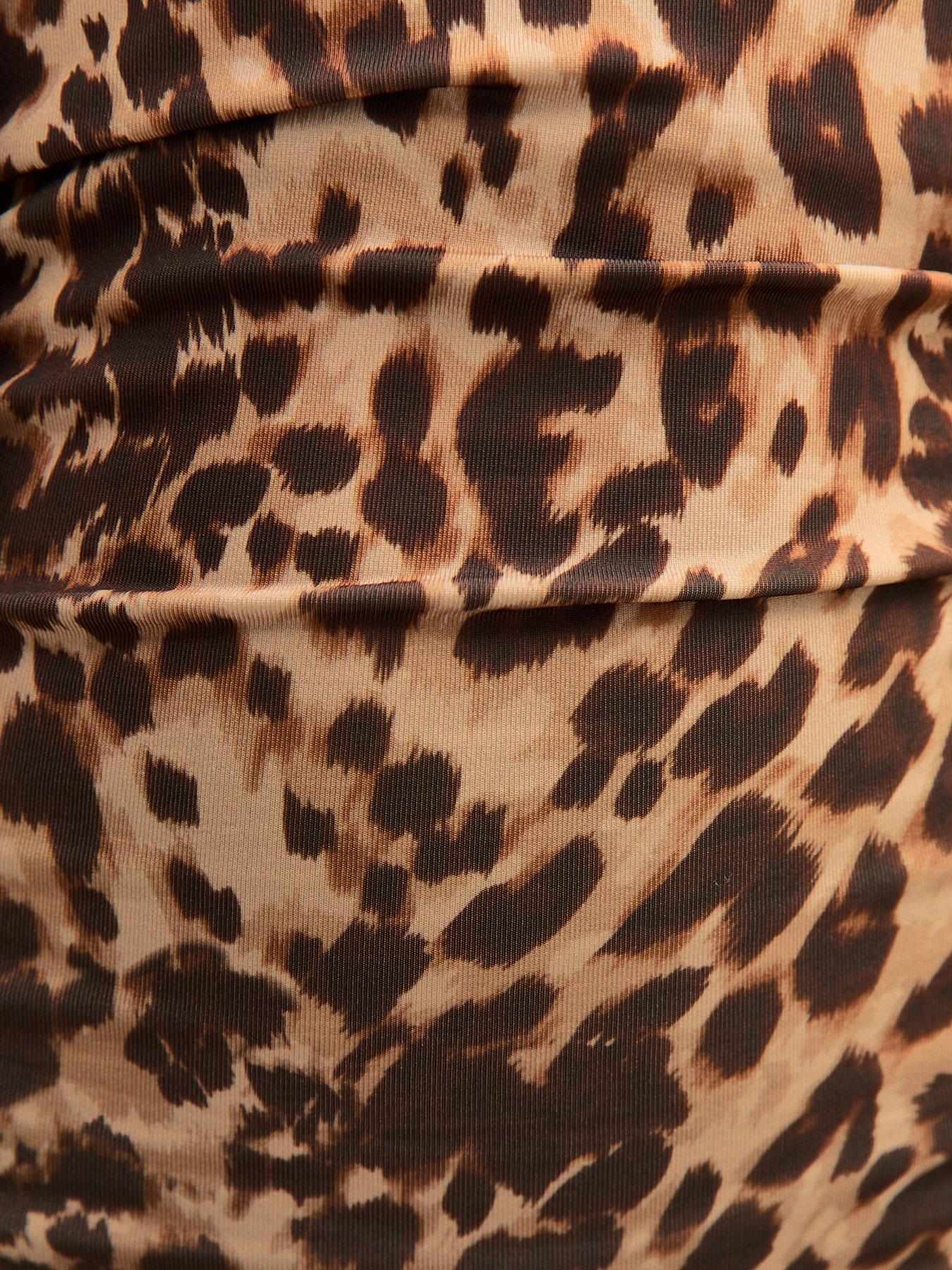Image 5 of 5 of New Look Animal Print Bow Neck Maxi Dress - Brown