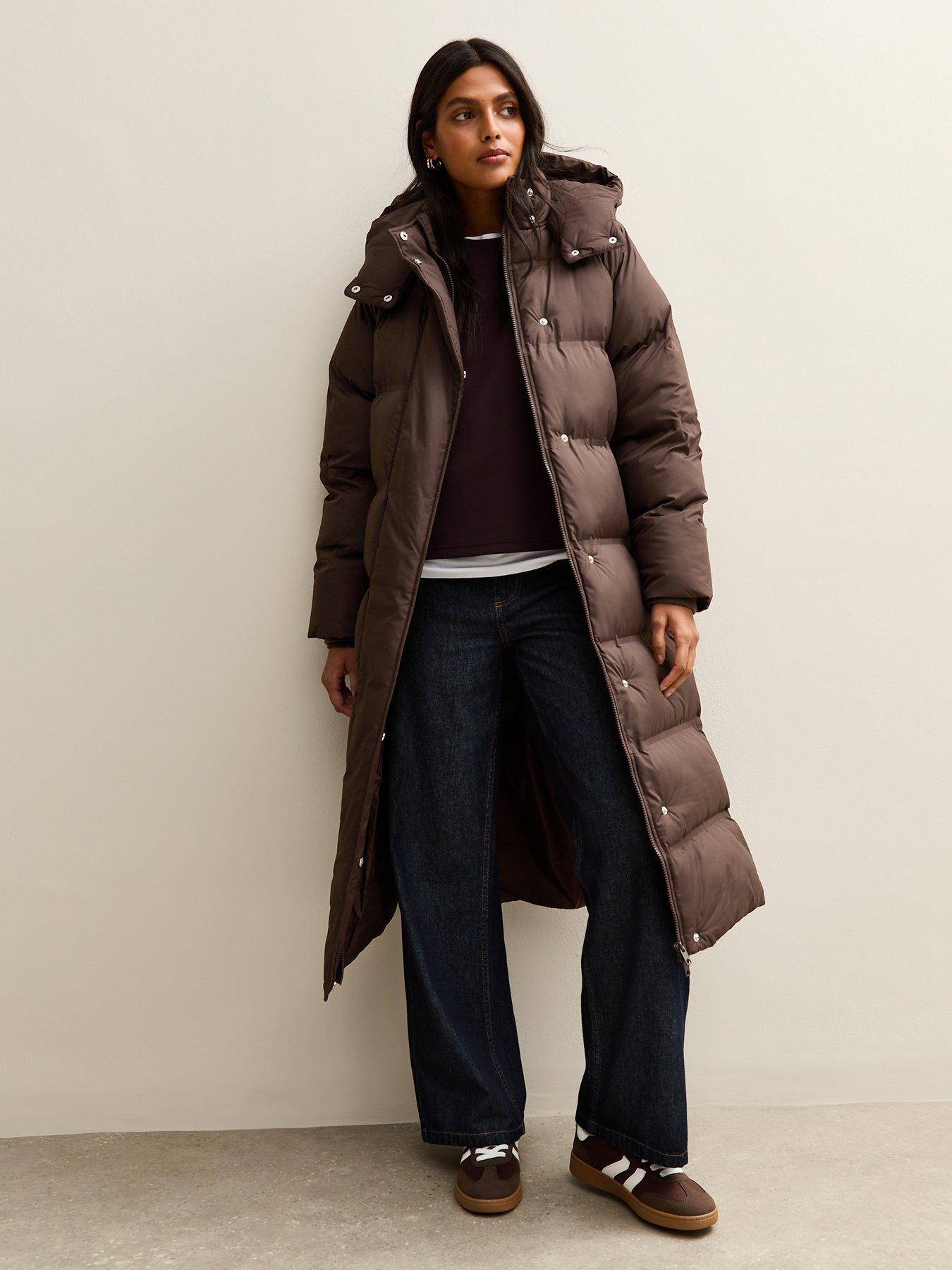 undefined Brown Longline Padded Puffer Coat