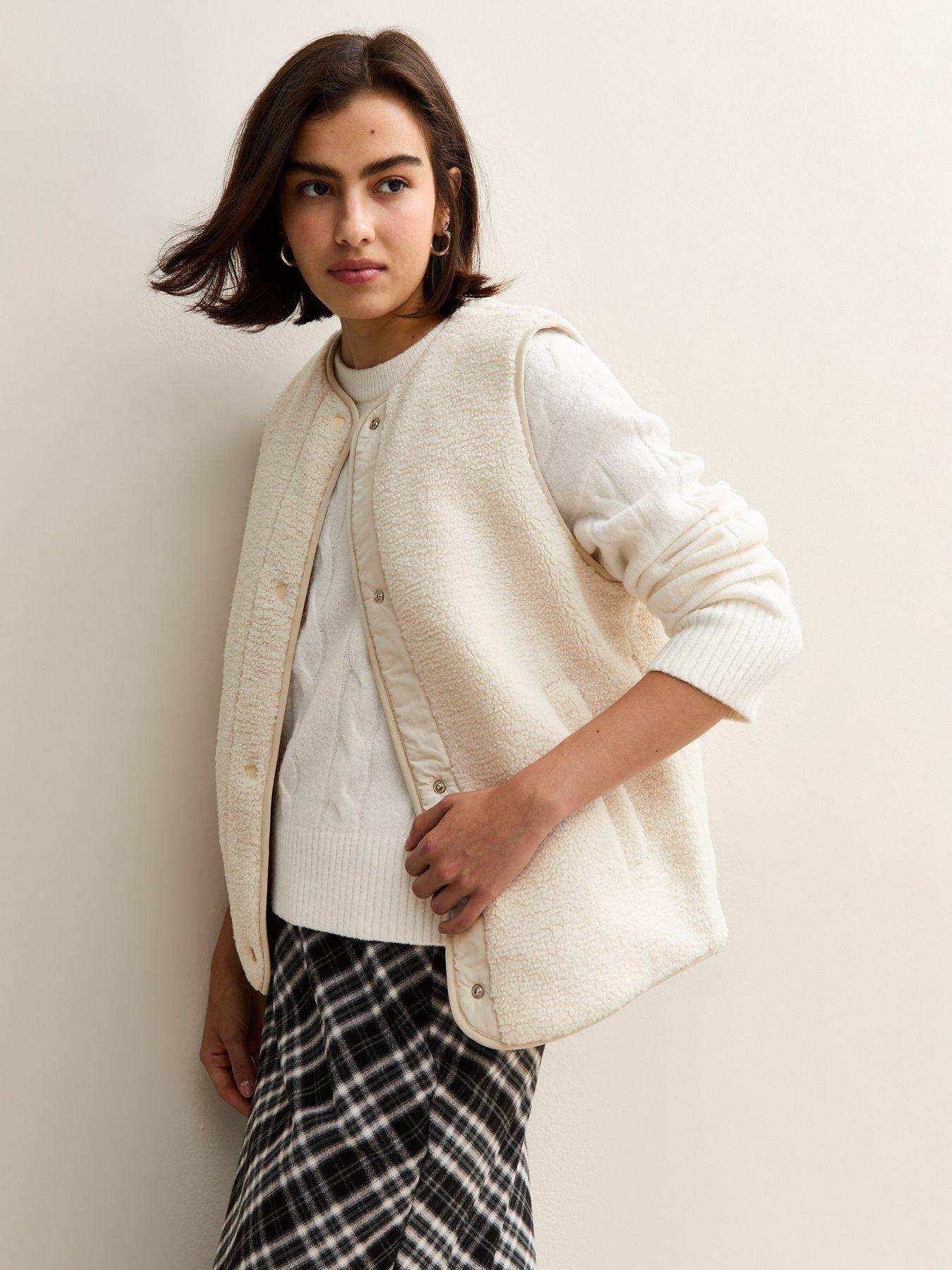 undefined Borg Collarless Gilet - Cream