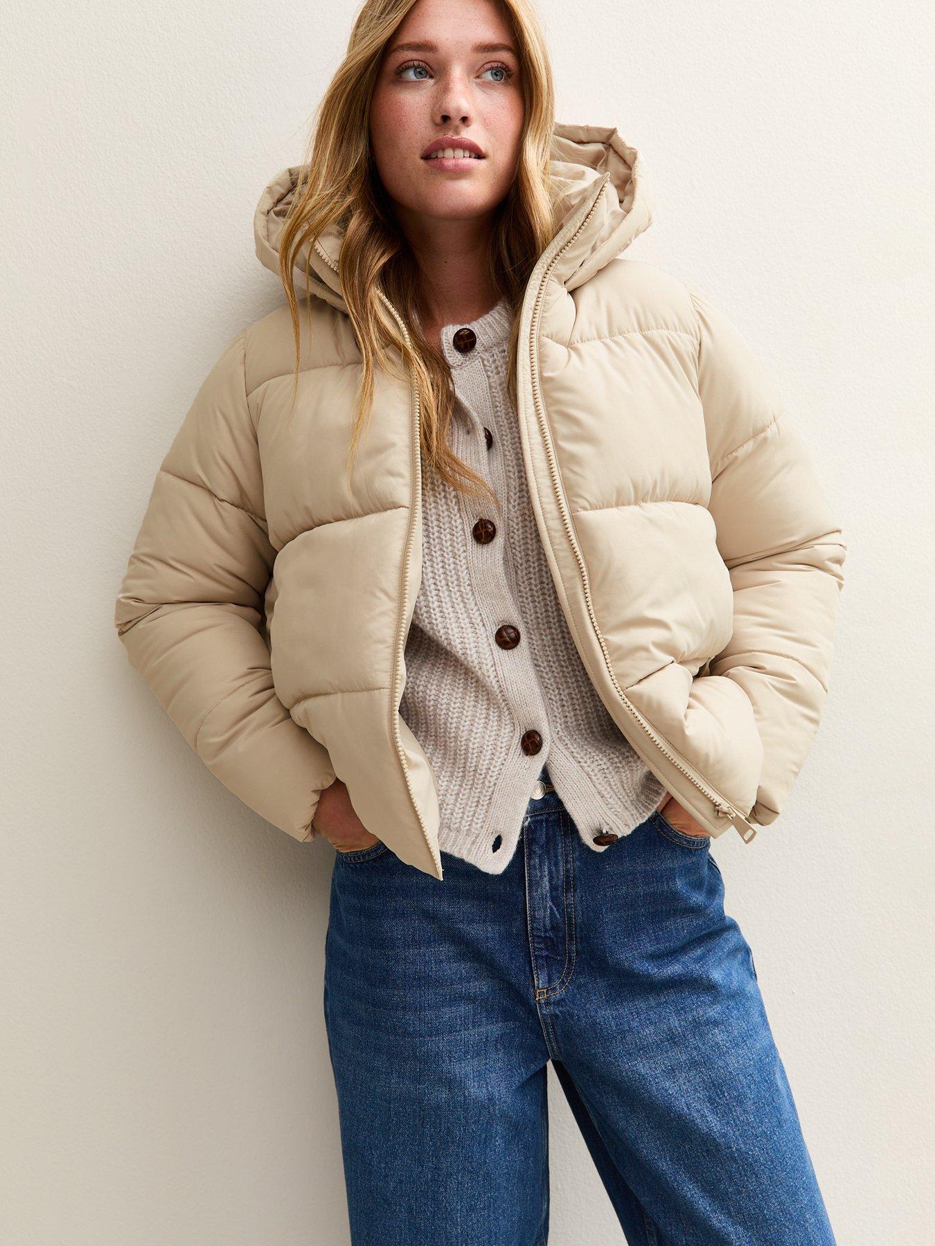 undefined Hooded Cropped Puffer Jacket - Cream