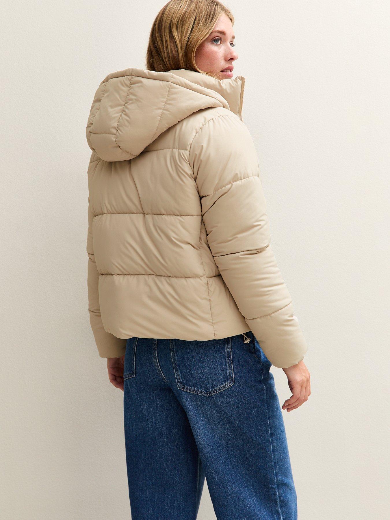 Image 2 of 6 of New Look Hooded Cropped Puffer Jacket - Cream