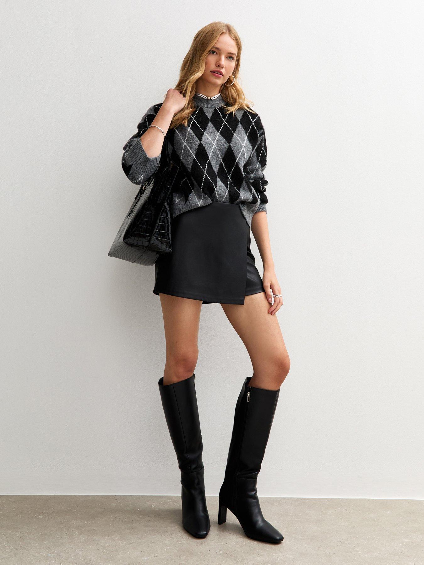  image of new-look-black-faux-leather-wrap-skort