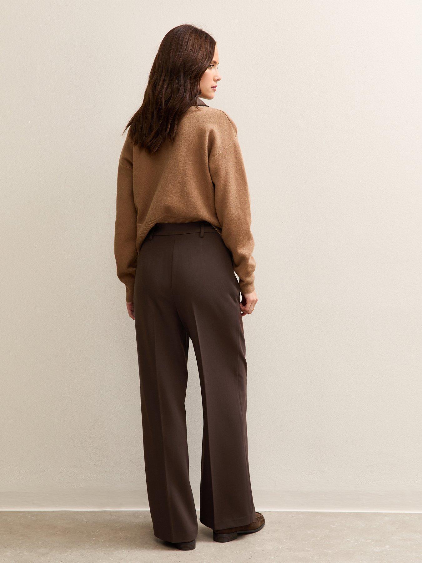  image of new-look-pleated-front-wide-leg-trousers-brown