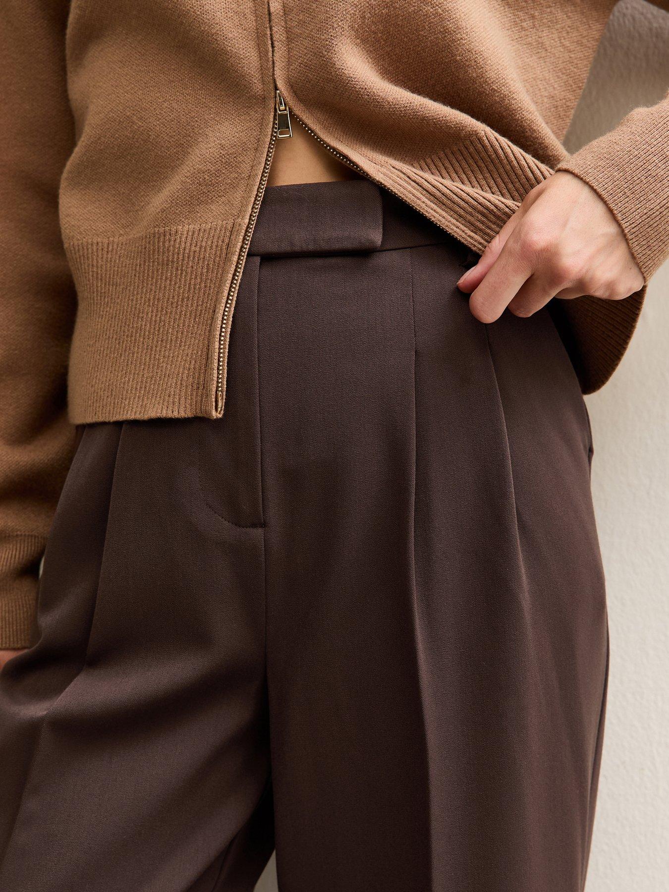  image of new-look-pleated-front-wide-leg-trousers-brown