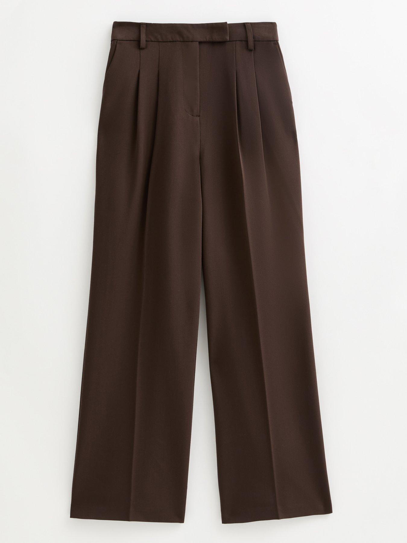  image of new-look-pleated-front-wide-leg-trousers-brown