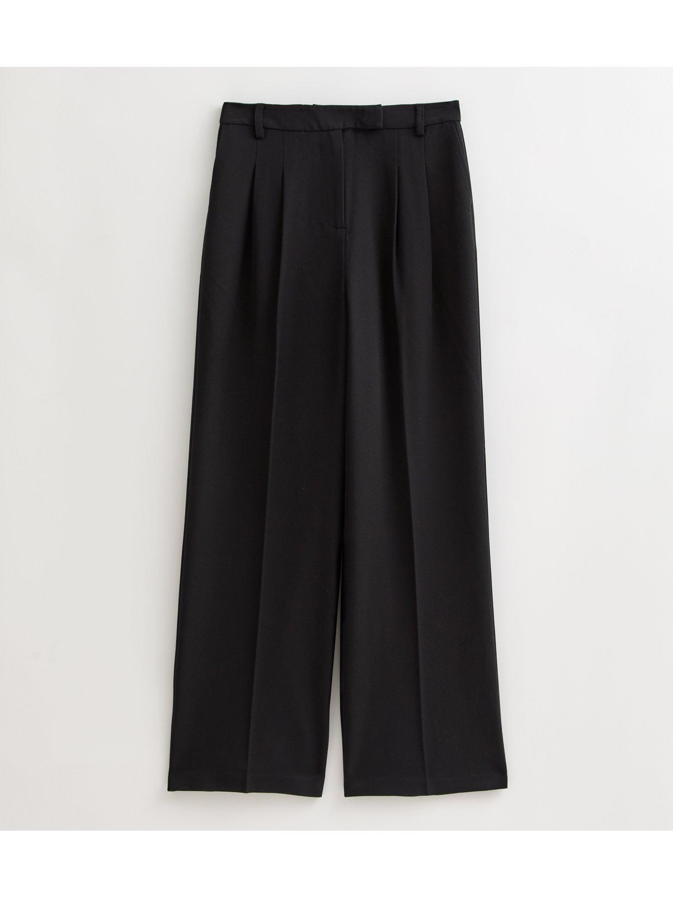  image of new-look-pleated-front-wide-leg-trousers-black