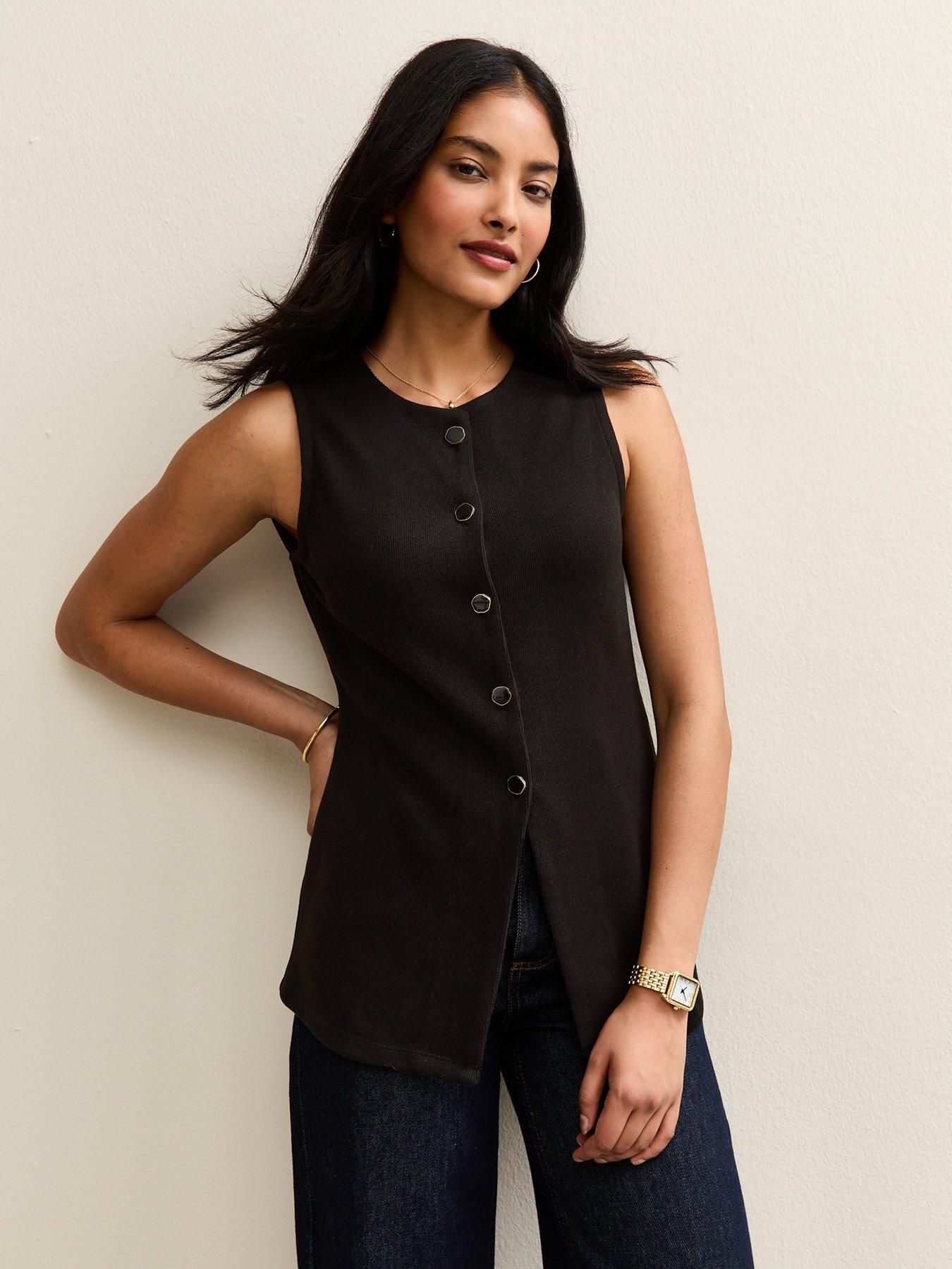 Image 1 of 5 of New Look Soft Touch Compact Button Up Waistcoat - Black