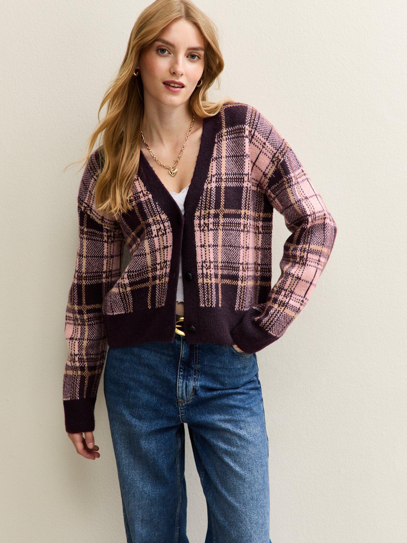 New Look Checked Print Cardigan - Red