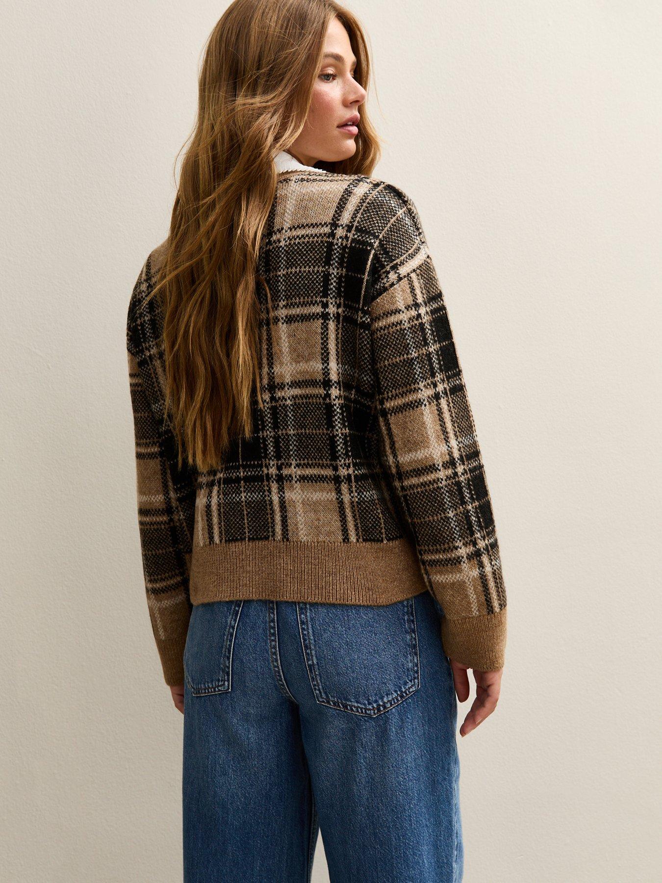 stillFront image of new-look-checked-cardigan-brown