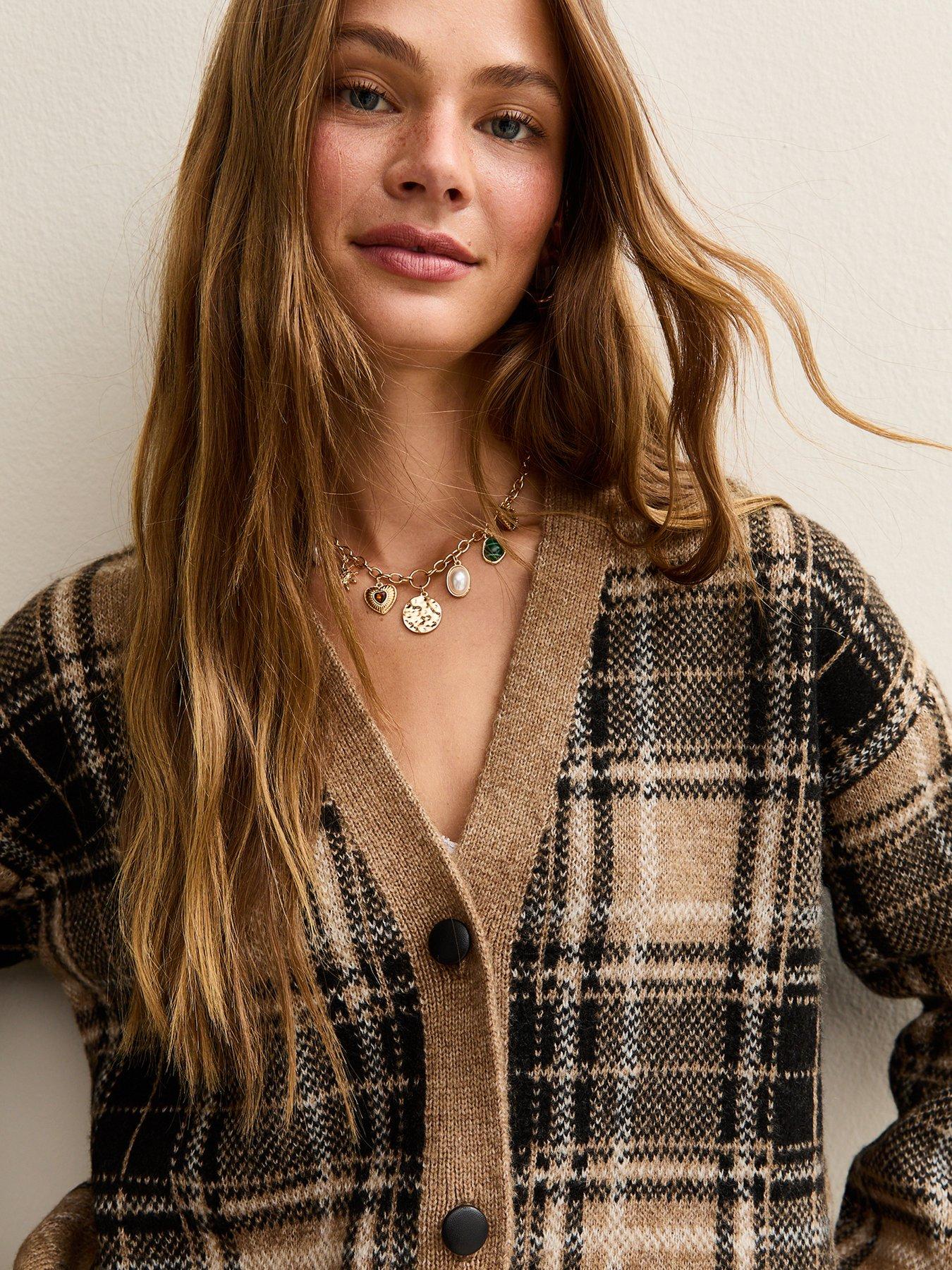  image of new-look-checked-cardigan-brown